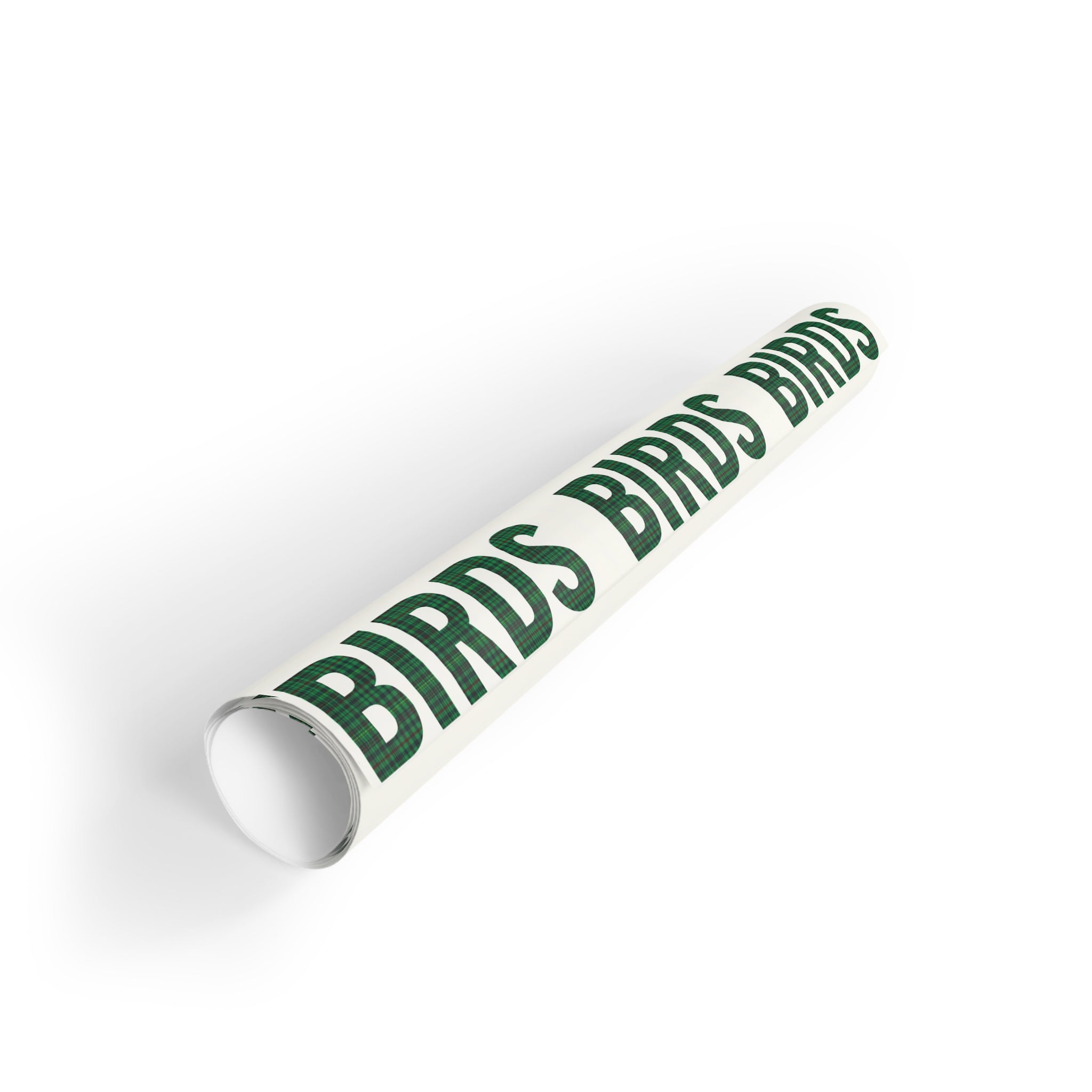 Birds Pattern Wrapping Paper Roll — Green "BIRDS" Typography Gift Wrap
