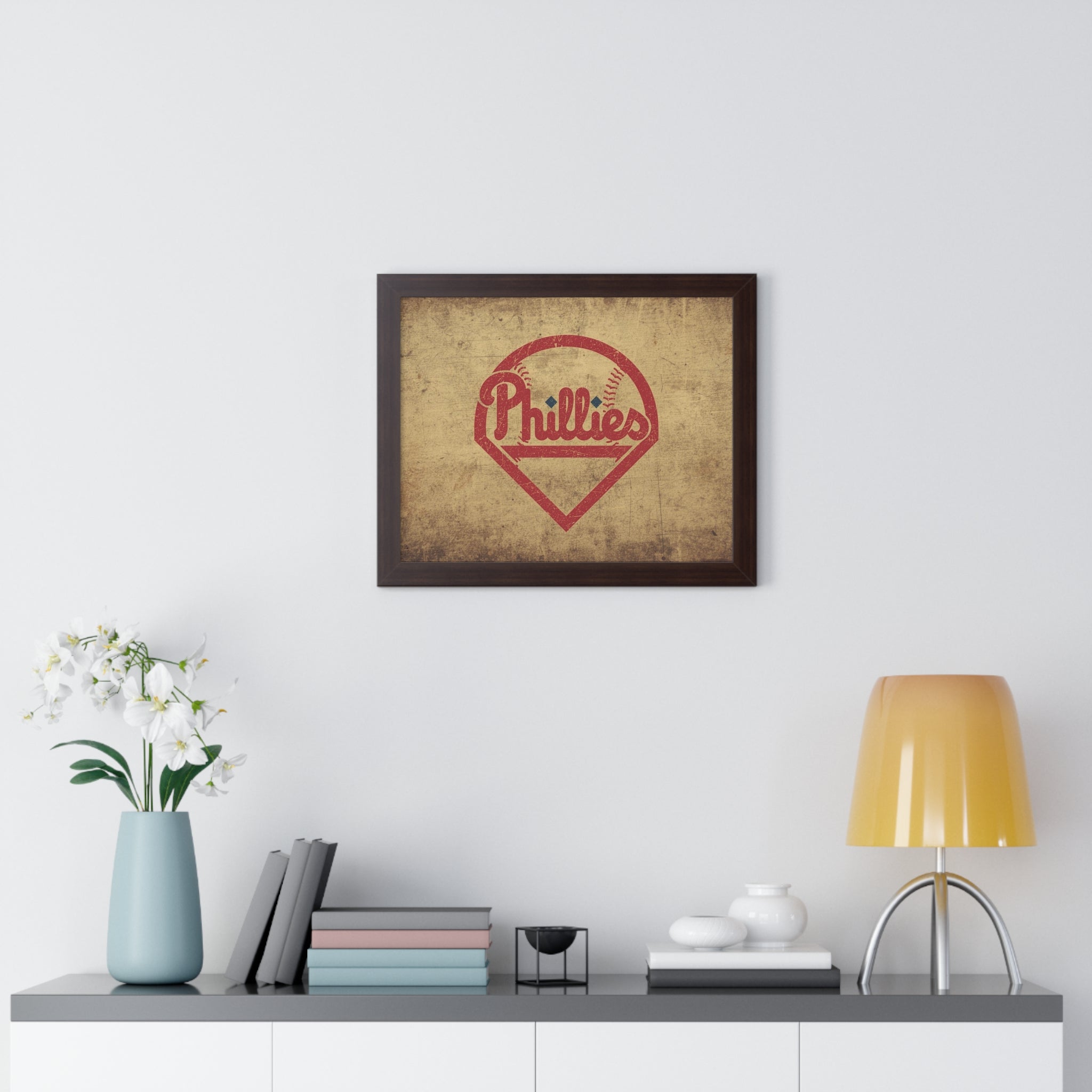Phils Vintage Framed Poster — Retro Baseball Home Plate Wall Art