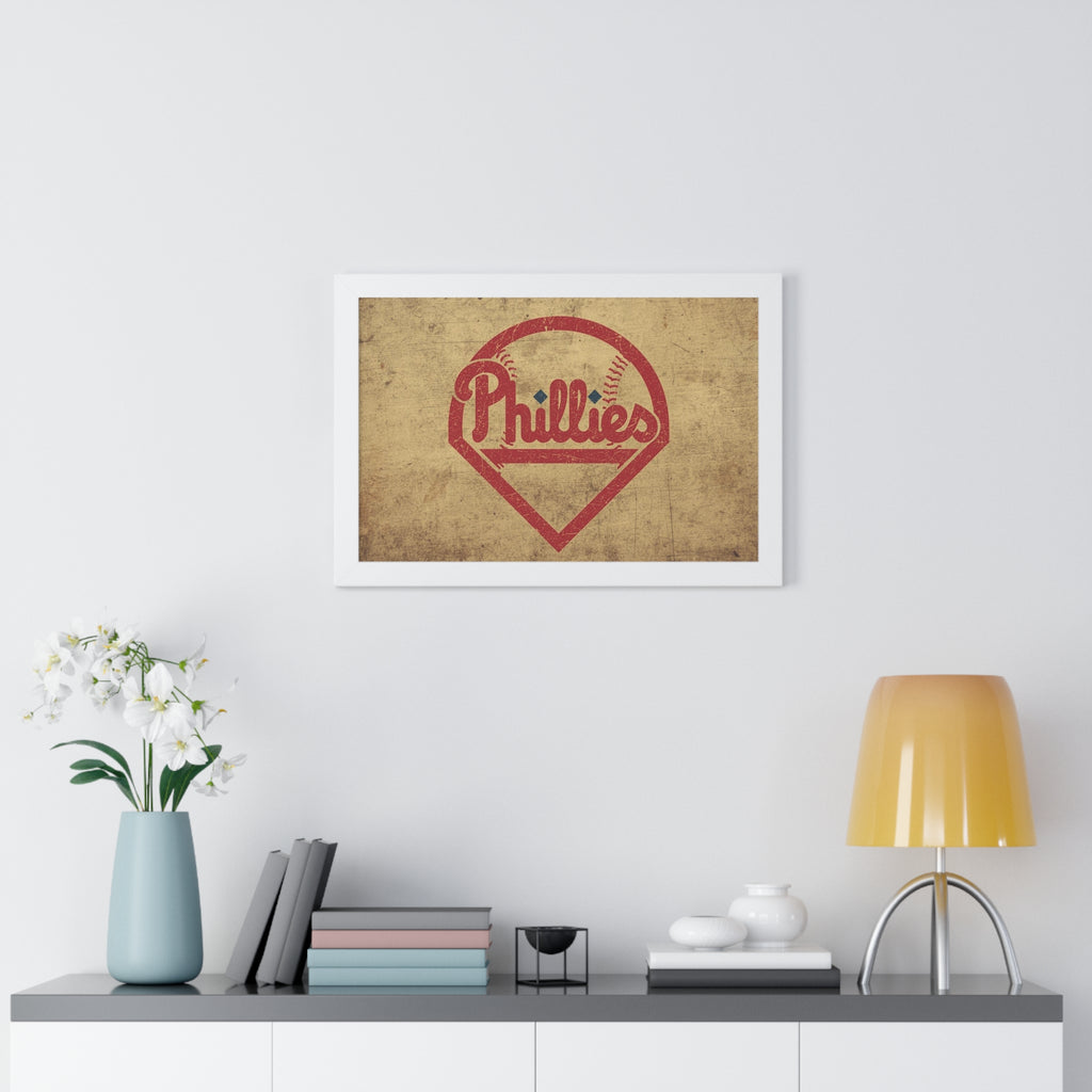 Phils Vintage Framed Poster — Retro Baseball Home Plate Wall Art
