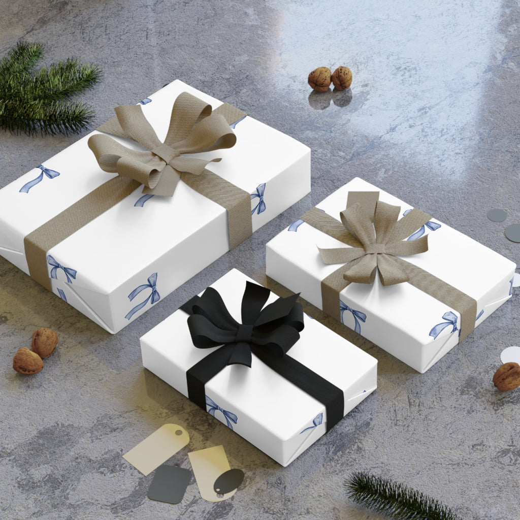 Blue Bow Gift Wrapping Paper Roll — Elegant Minimalist Present Wrap