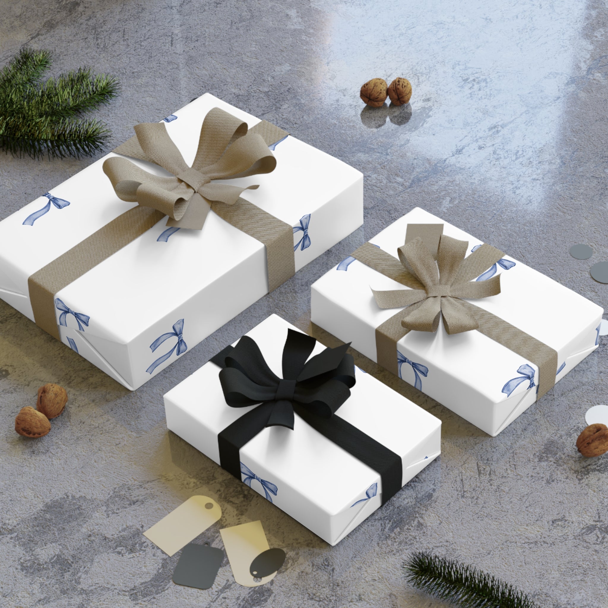 Blue Bow Gift Wrapping Paper Roll — Elegant Minimalist Present Wrap