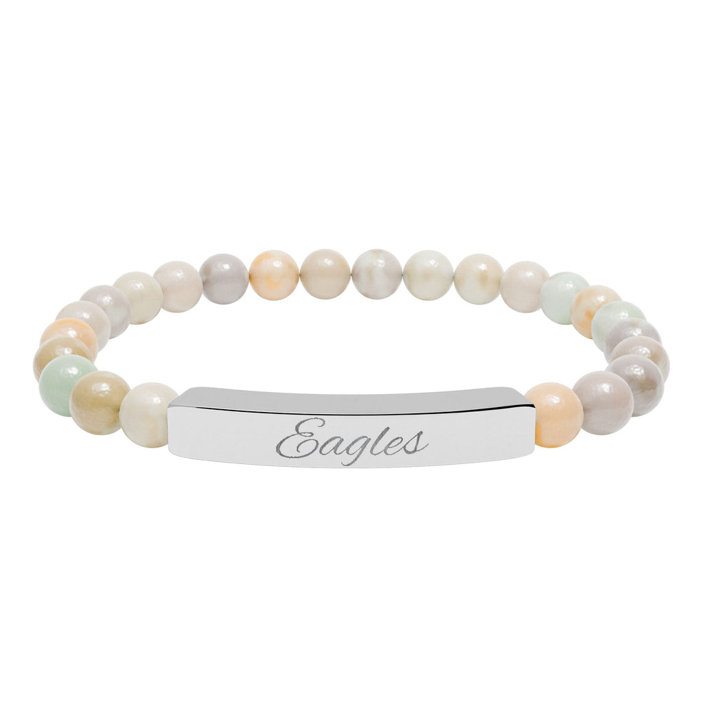 Engravable Natural Stone Bead Bar Bracelet — Personalized Stretch Bracelet