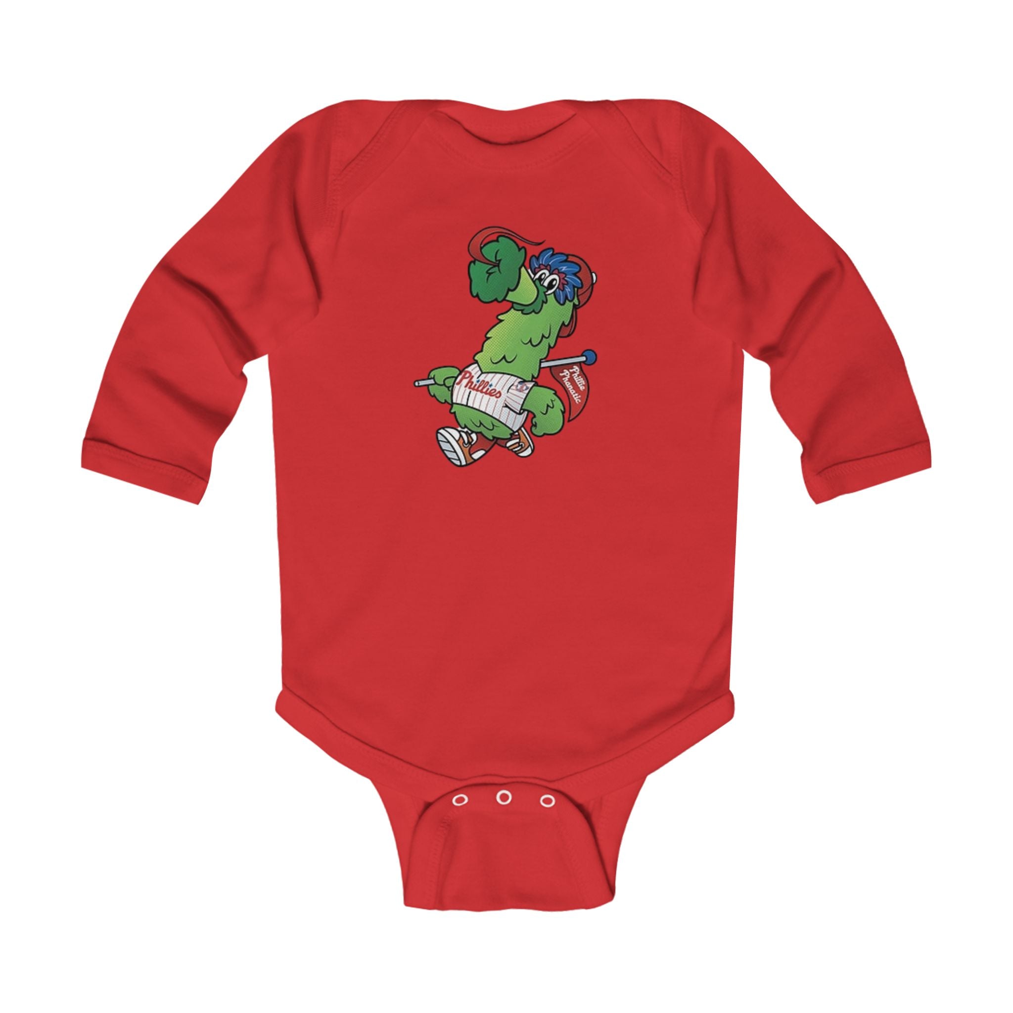 Baby Phillies Bodysuit — Cute Skateboarding Dinosaur Graphic Infant Long Sleeve Onesie