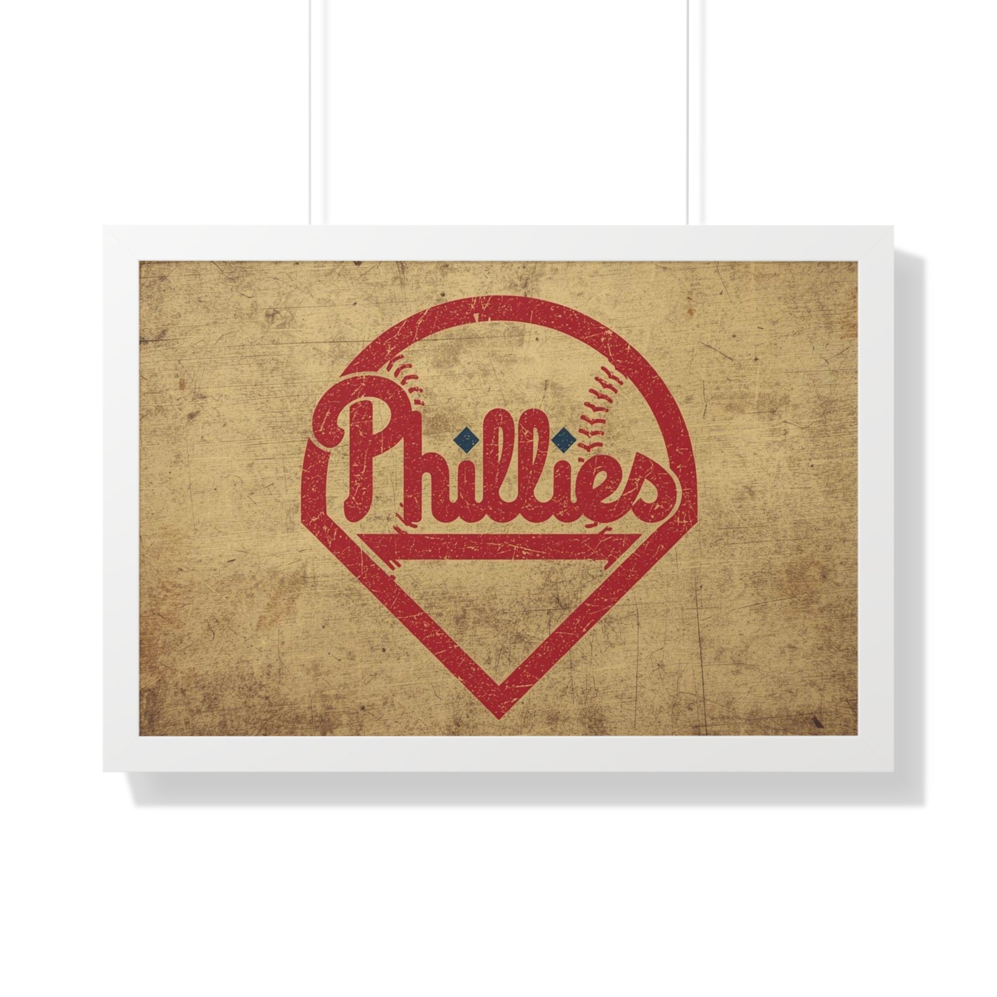 Phils Vintage Framed Poster — Retro Baseball Home Plate Wall Art