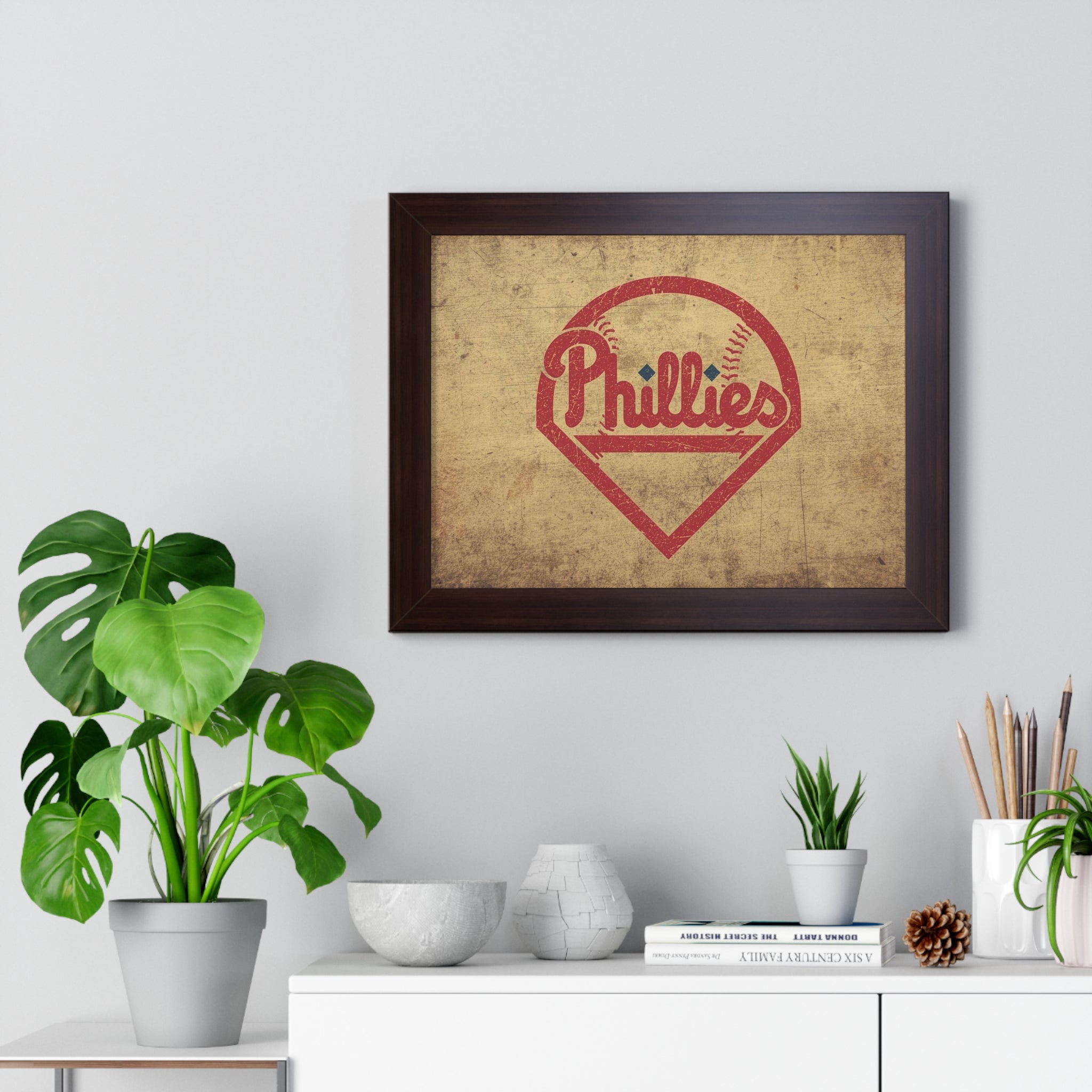 Phils Vintage Framed Poster — Retro Baseball Home Plate Wall Art