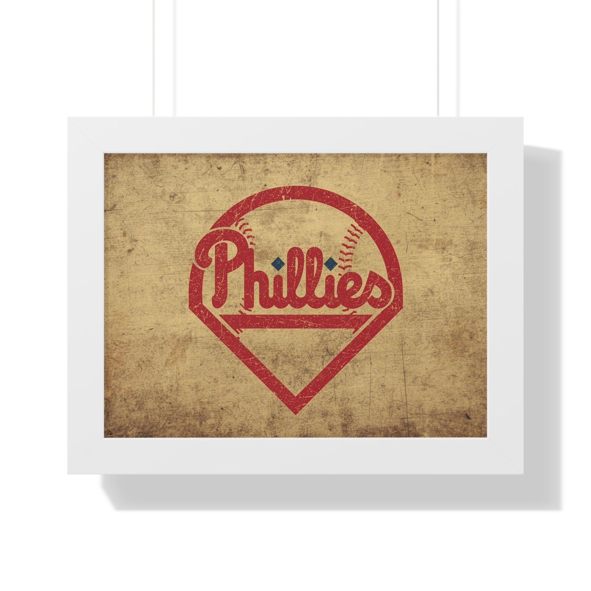 Phils Vintage Framed Poster — Retro Baseball Home Plate Wall Art
