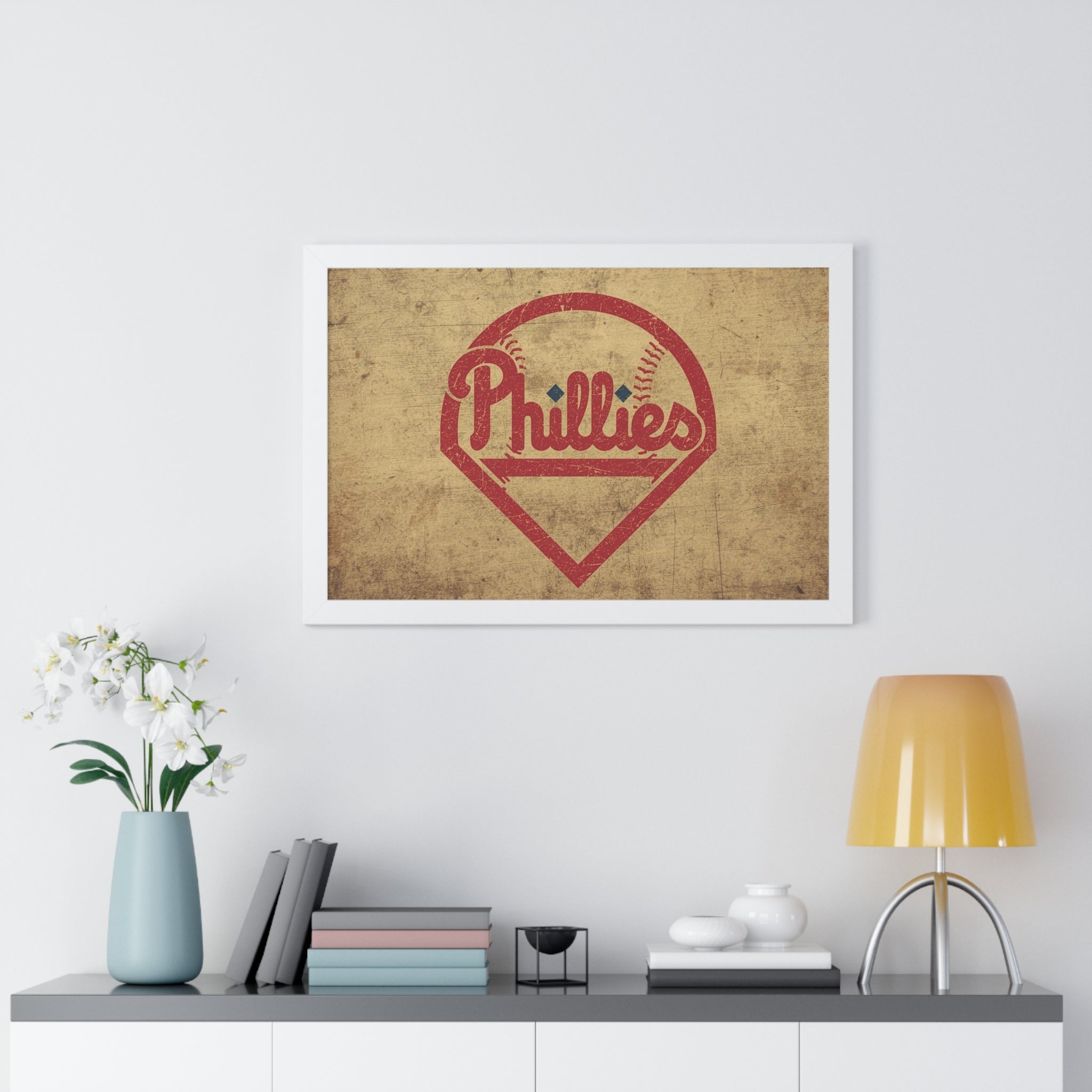 Phils Vintage Framed Poster — Retro Baseball Home Plate Wall Art