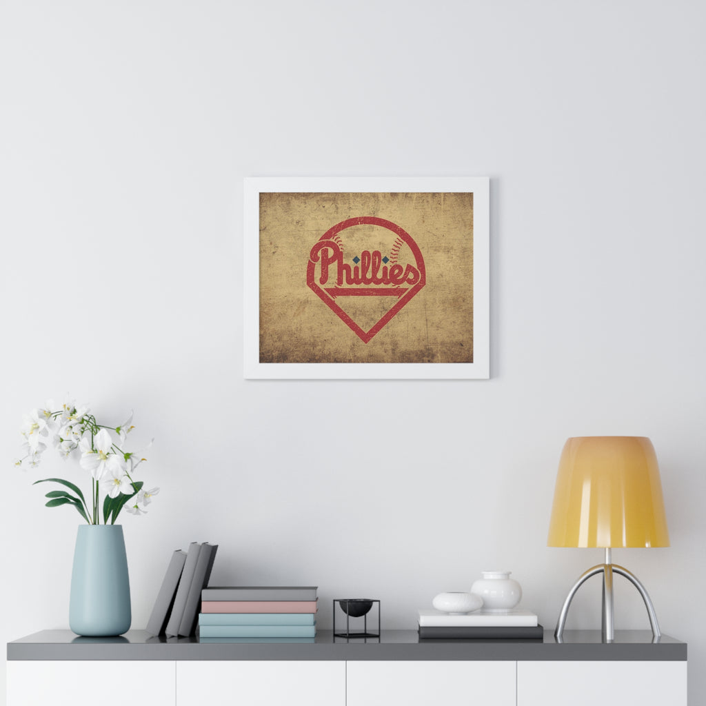 Phils Vintage Framed Poster — Retro Baseball Home Plate Wall Art