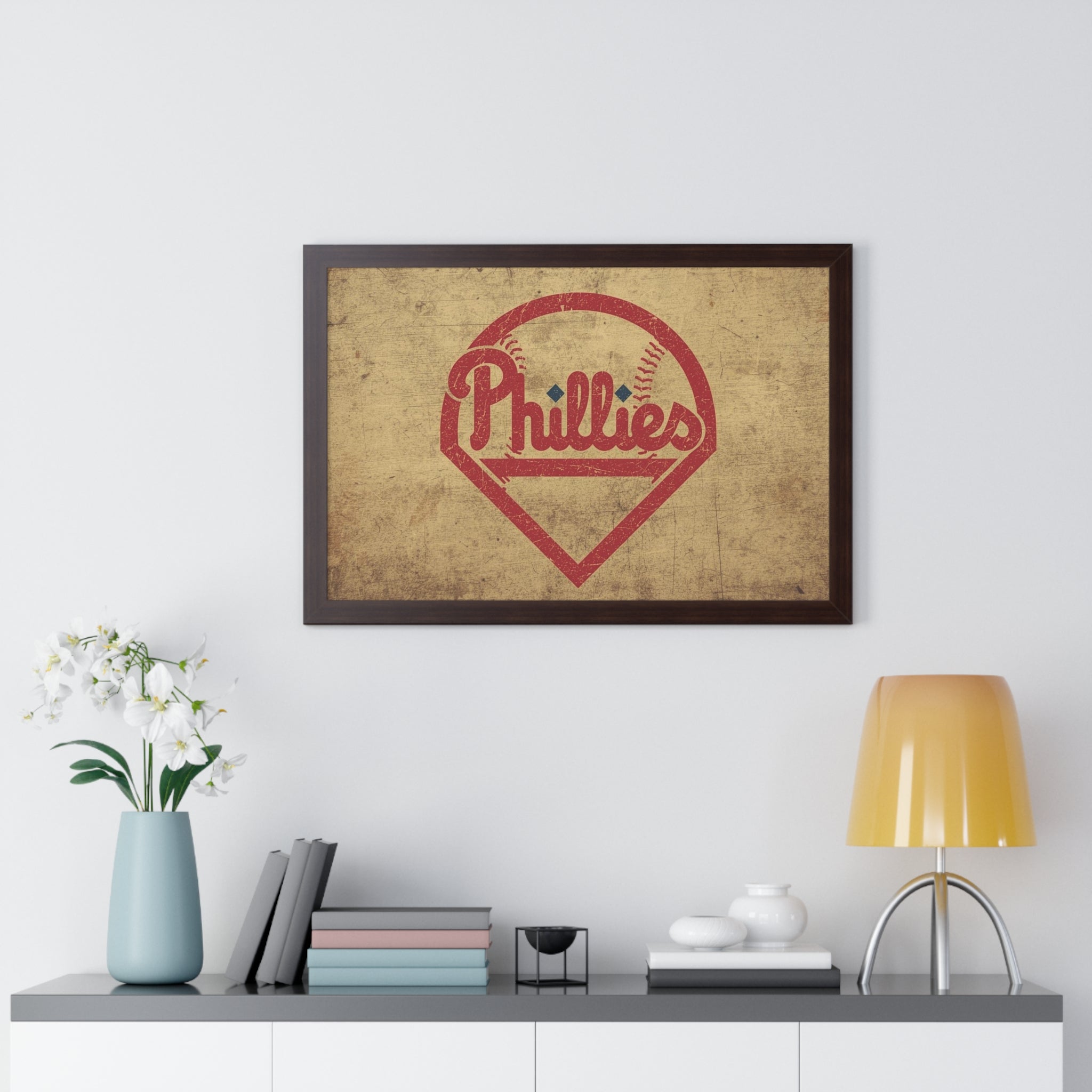 Phils Vintage Framed Poster — Retro Baseball Home Plate Wall Art