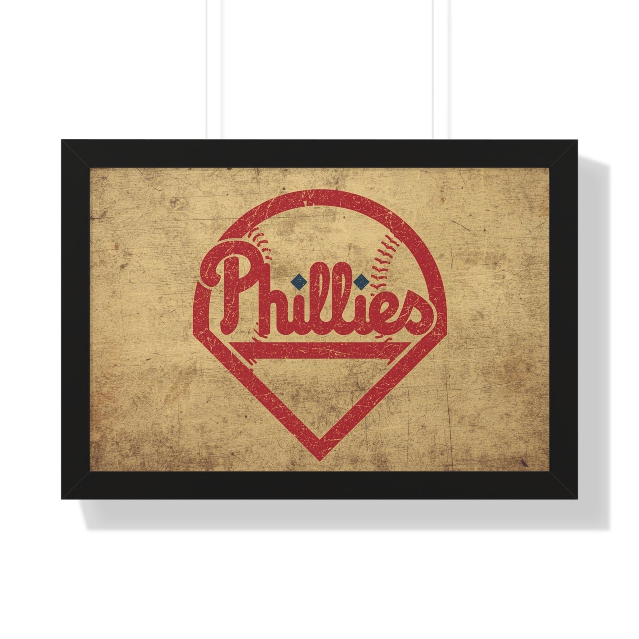 Phils Vintage Framed Poster — Retro Baseball Home Plate Wall Art