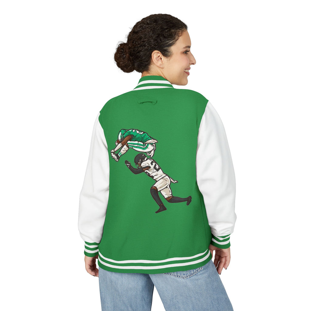Birds Letterman Jacket — Football Mascot Helmet Carrying Player Embroidered Bomber