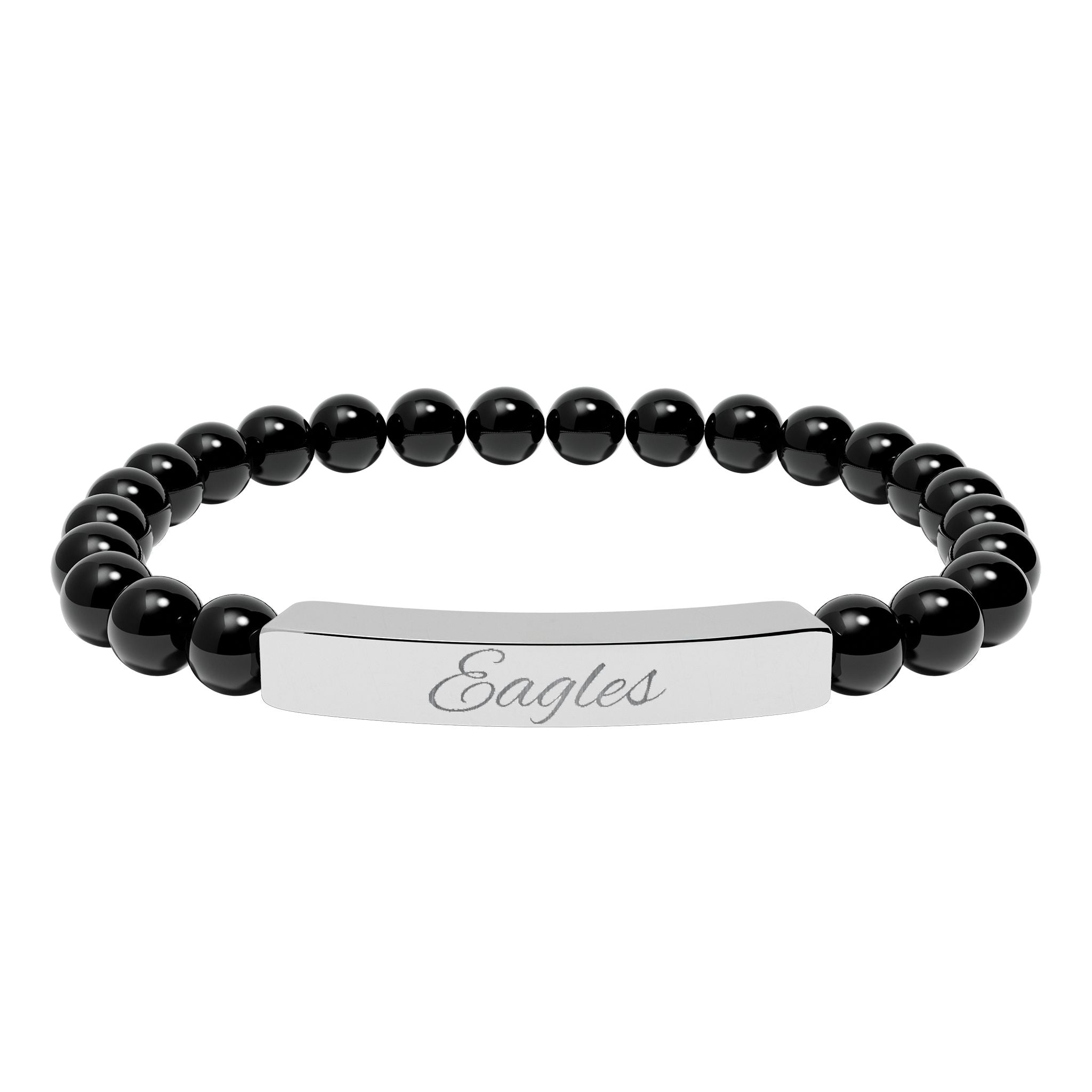 Engravable Natural Stone Bead Bar Bracelet — Personalized Stretch Bracelet