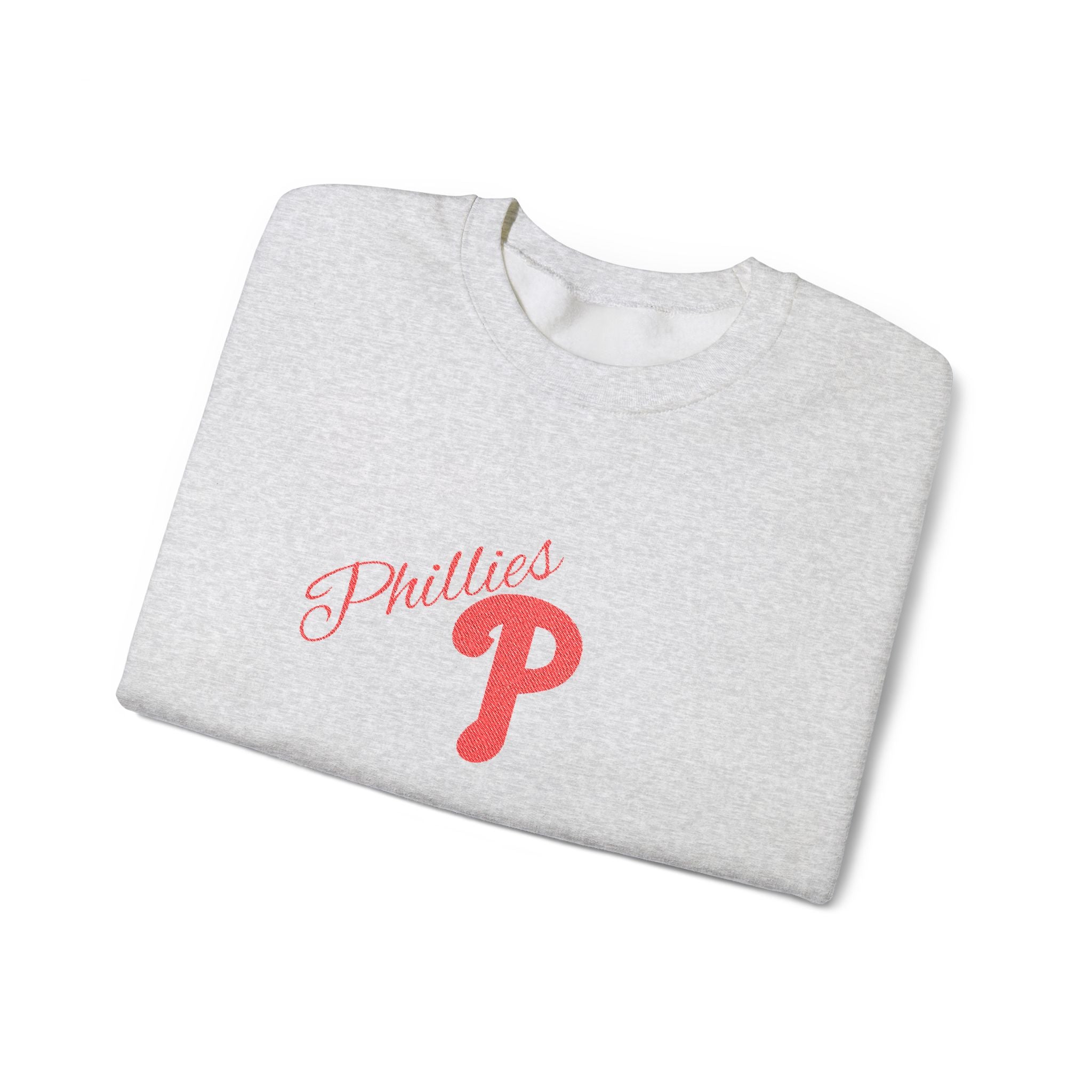 Phillies P Crewneck Sweatshirt — Red Script Logo Baseball Fan Pullover