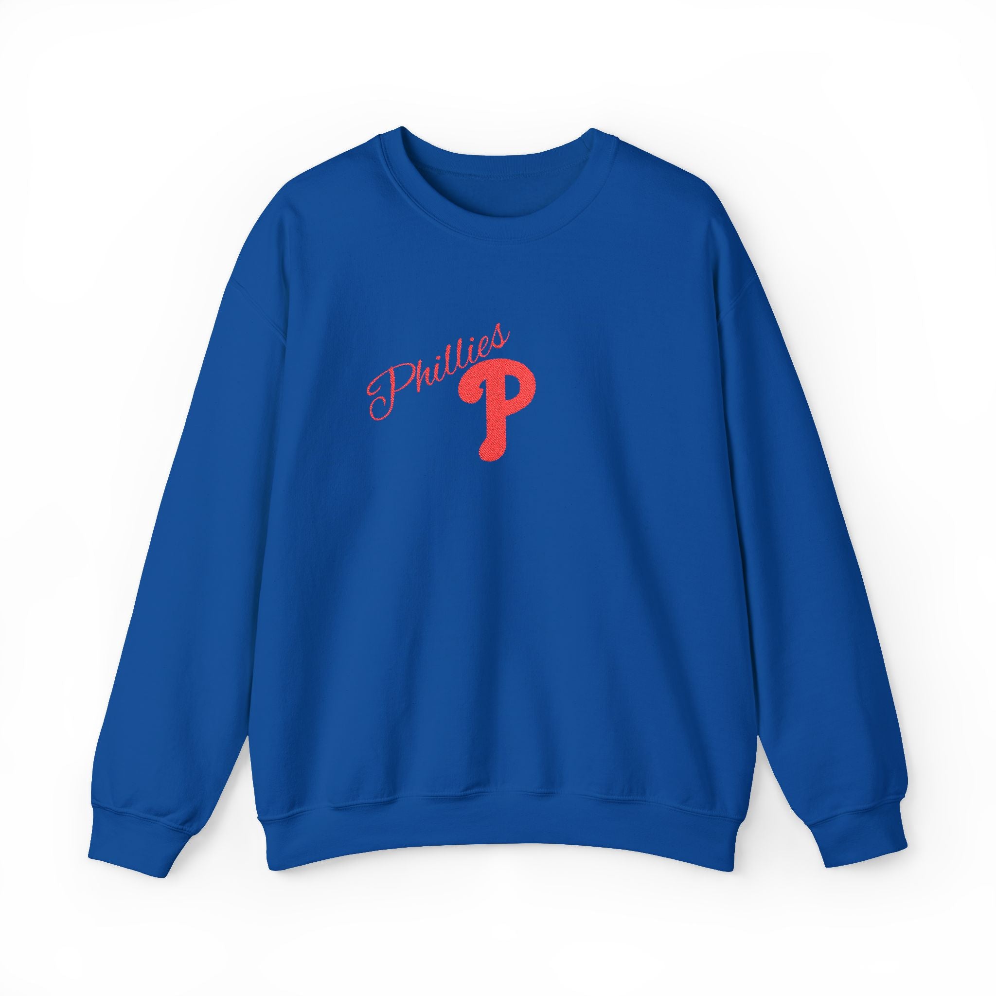 Phillies P Crewneck Sweatshirt — Red Script Logo Baseball Fan Pullover