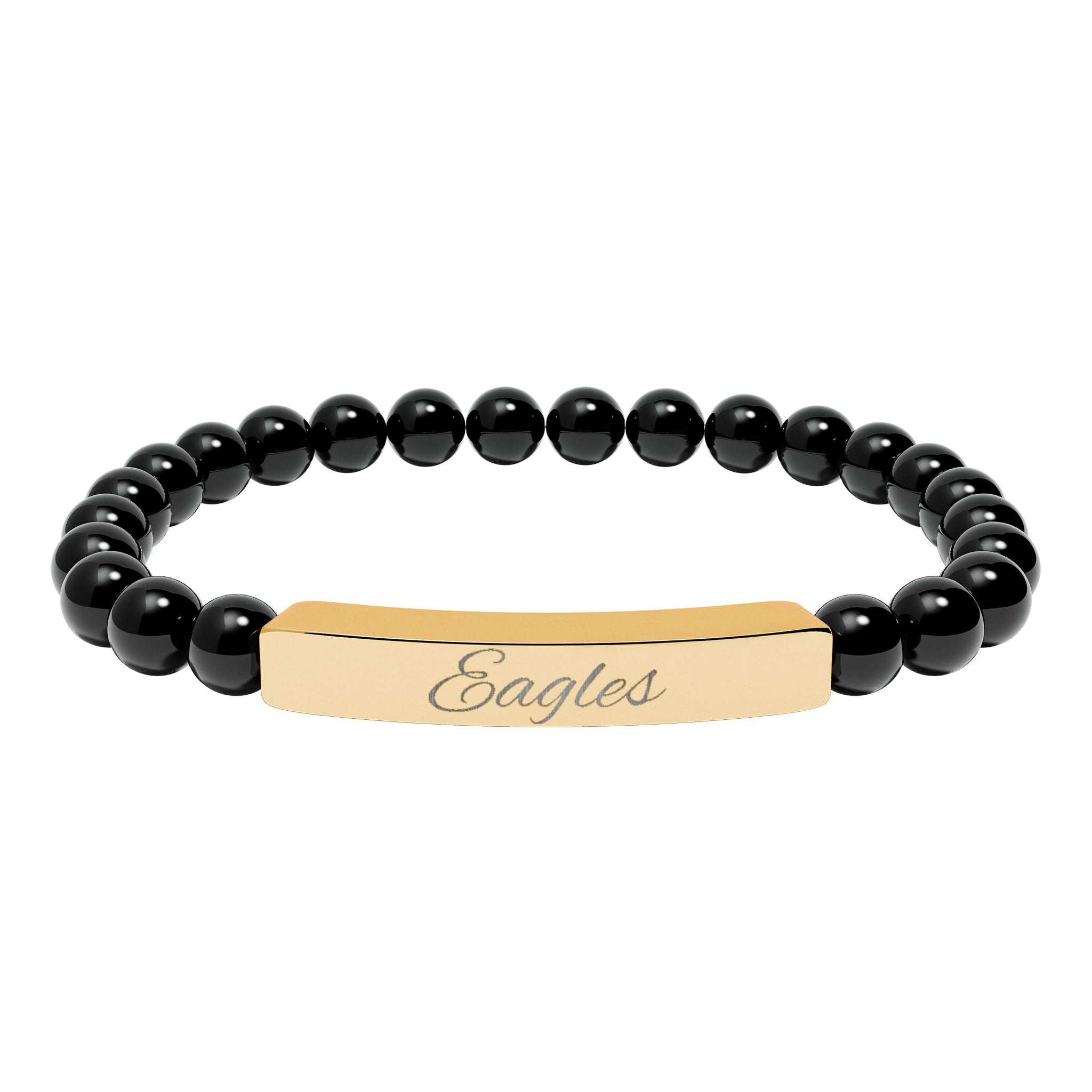 Engravable Natural Stone Bead Bar Bracelet — Personalized Stretch Bracelet