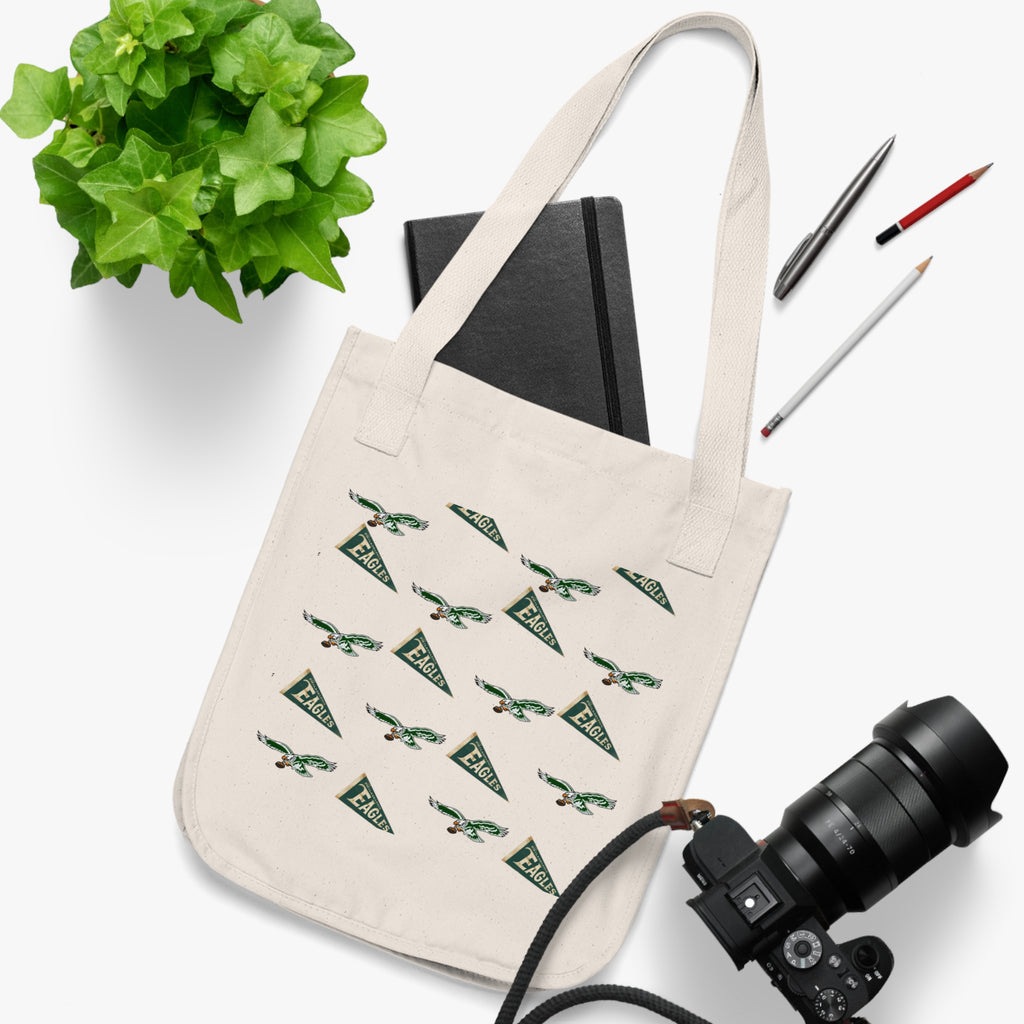 Philadelphia Birds Eco Canvas Tote — Vintage Green Pennant & Eagle Pattern
