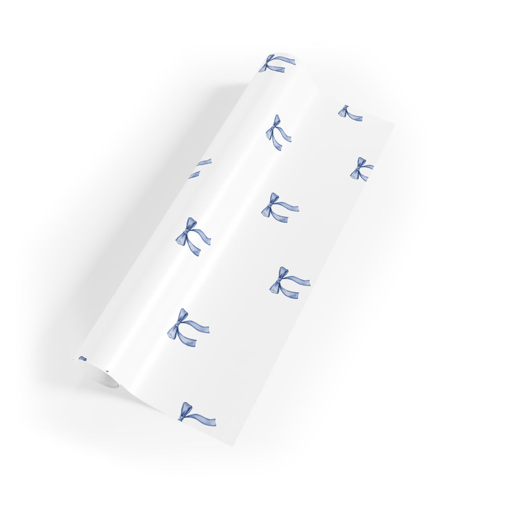 Blue Bow Gift Wrapping Paper Roll — Elegant Minimalist Present Wrap