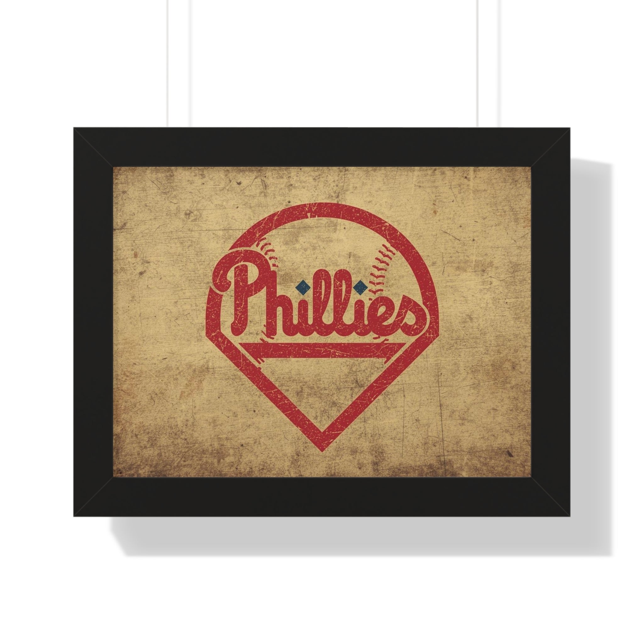 Phils Vintage Framed Poster — Retro Baseball Home Plate Wall Art