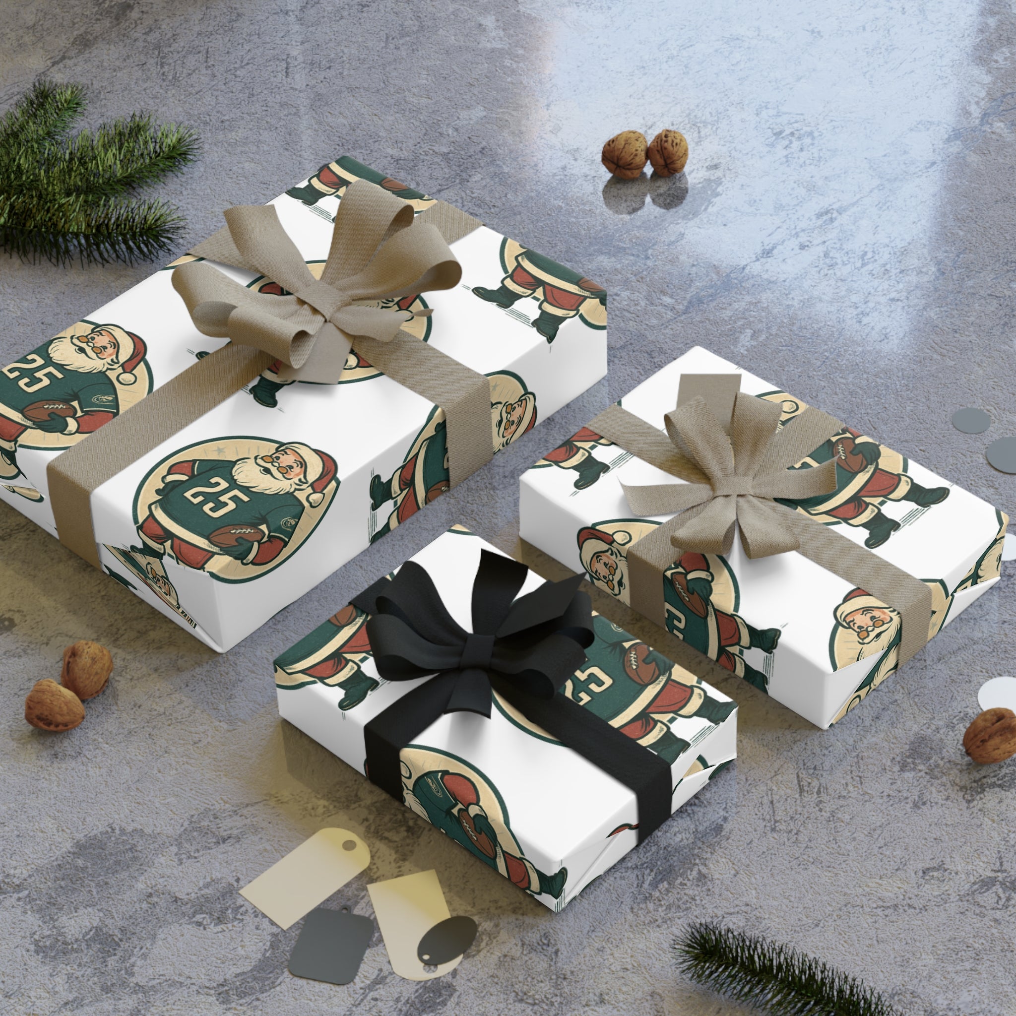 Santa Football Player Gift Wrap Roll — Retro Sports Christmas Wrapping Paper