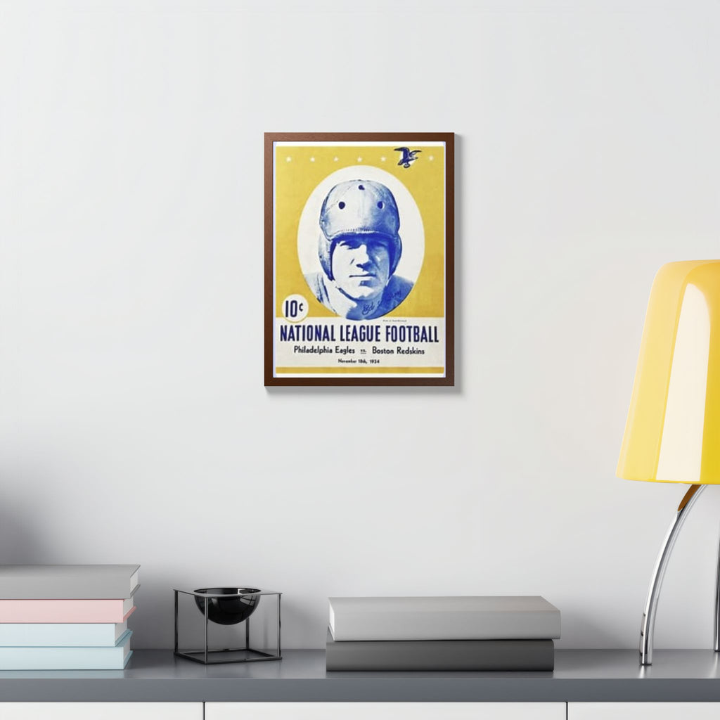 Vintage 1934 National League Football Framed Poster – Philadelphia Eagles vs. Boston Redskins