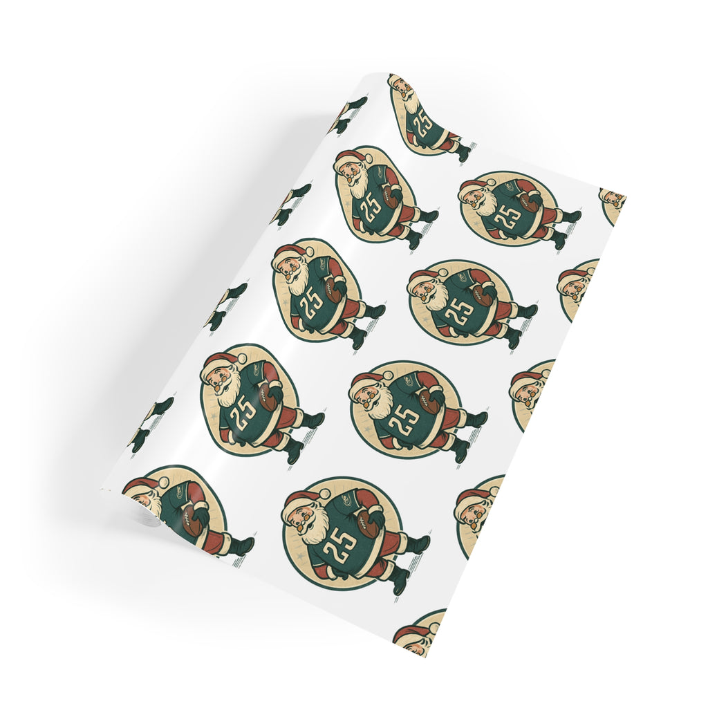 Santa Football Player Gift Wrap Roll — Retro Sports Christmas Wrapping Paper