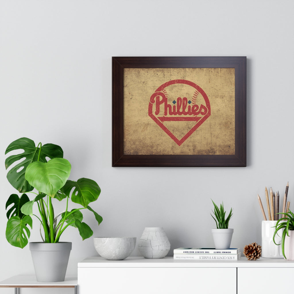 Phils Vintage Framed Poster — Retro Baseball Home Plate Wall Art