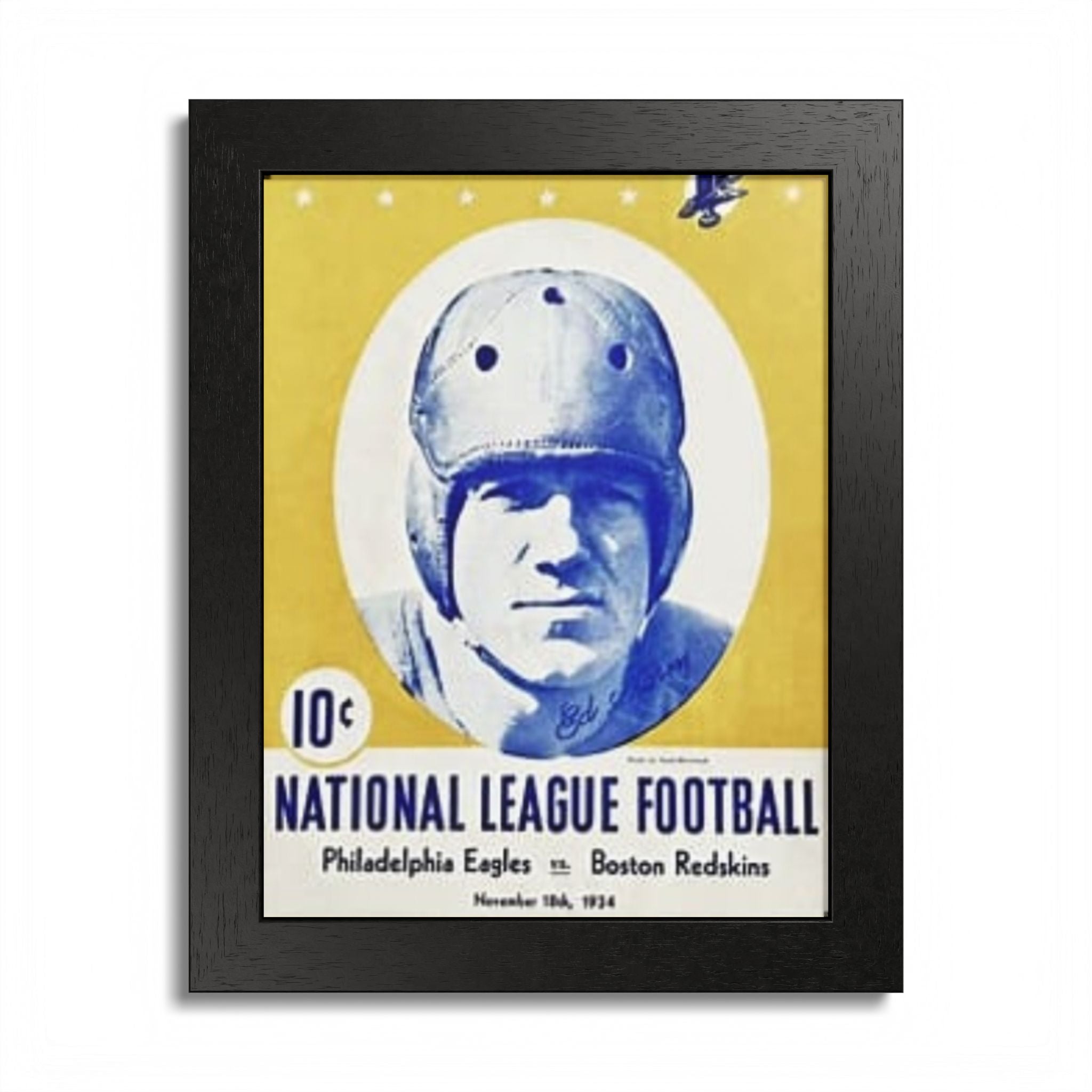 Vintage 1934 National League Football Framed Poster – Philadelphia Eagles vs. Boston Redskins