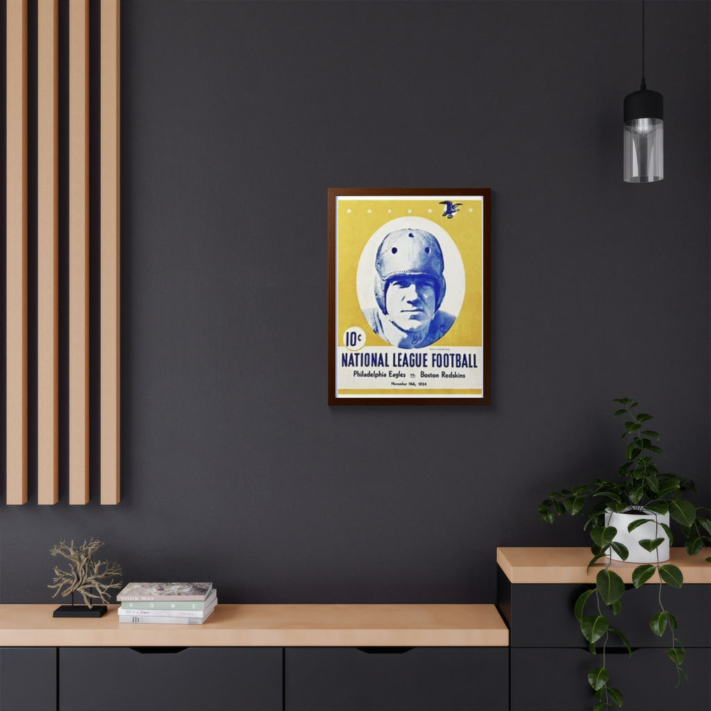 Vintage 1934 National League Football Framed Poster – Philadelphia Eagles vs. Boston Redskins