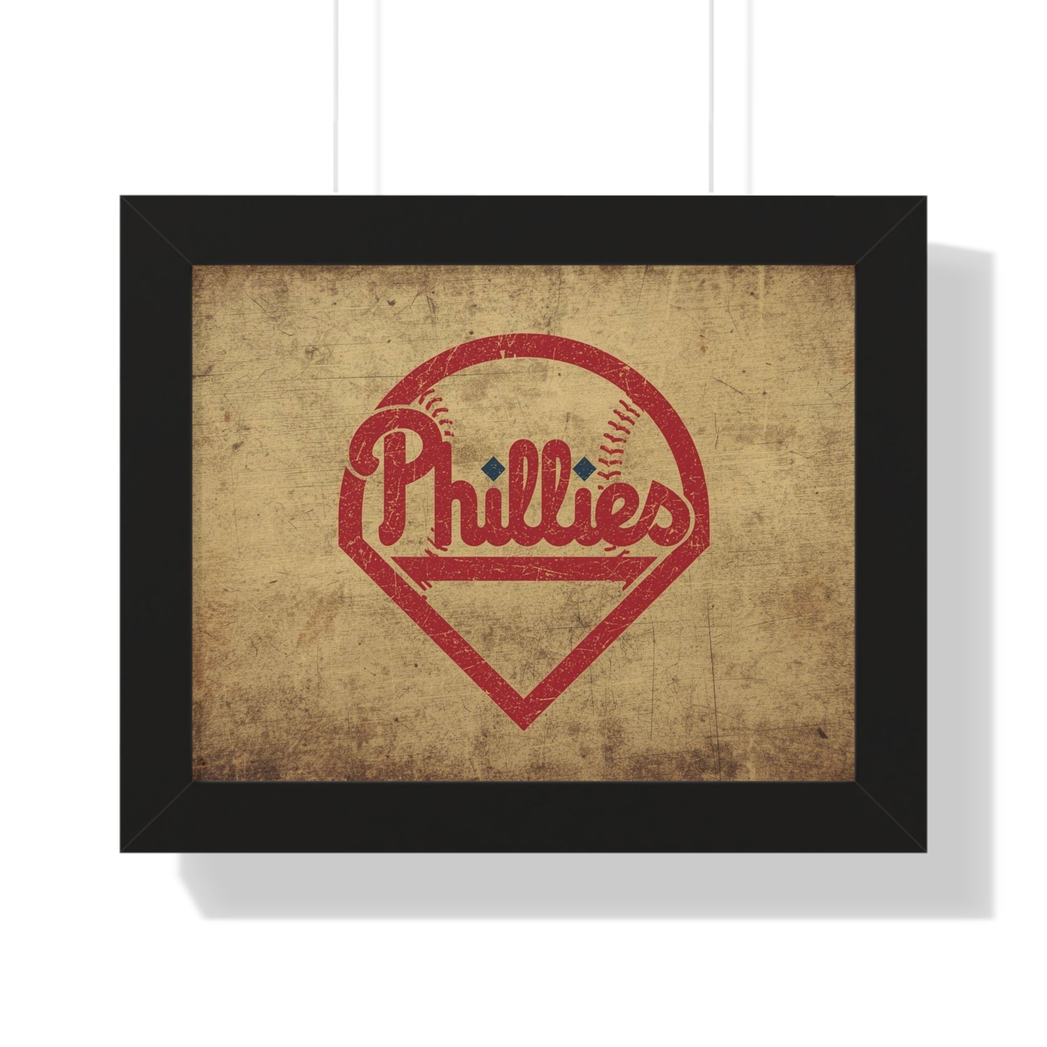Phils Vintage Framed Poster — Retro Baseball Home Plate Wall Art