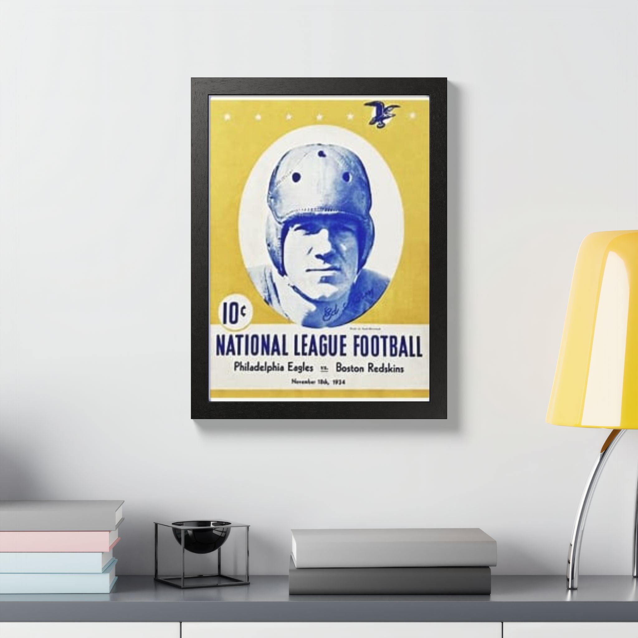 Vintage 1934 National League Football Framed Poster – Philadelphia Eagles vs. Boston Redskins