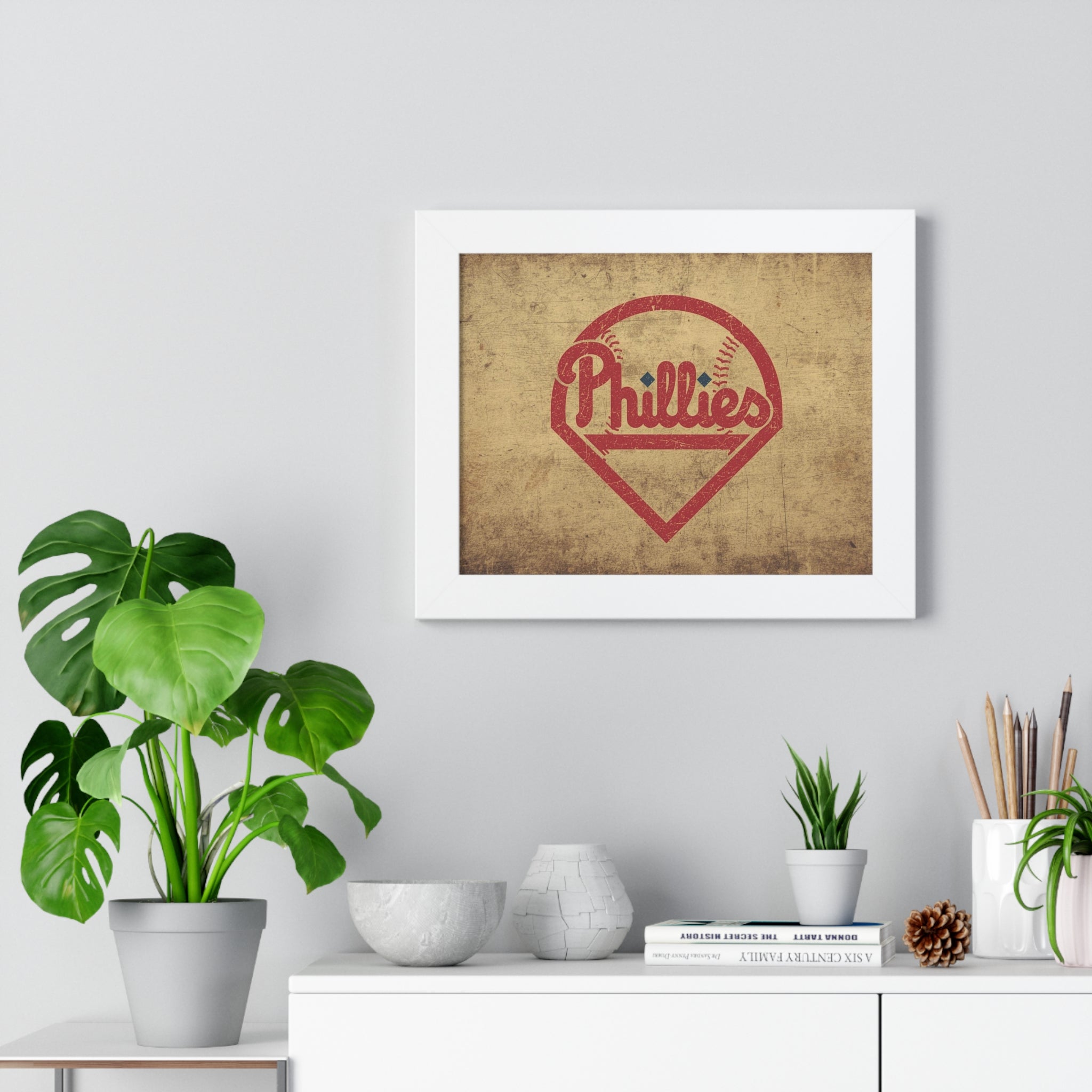 Phils Vintage Framed Poster — Retro Baseball Home Plate Wall Art