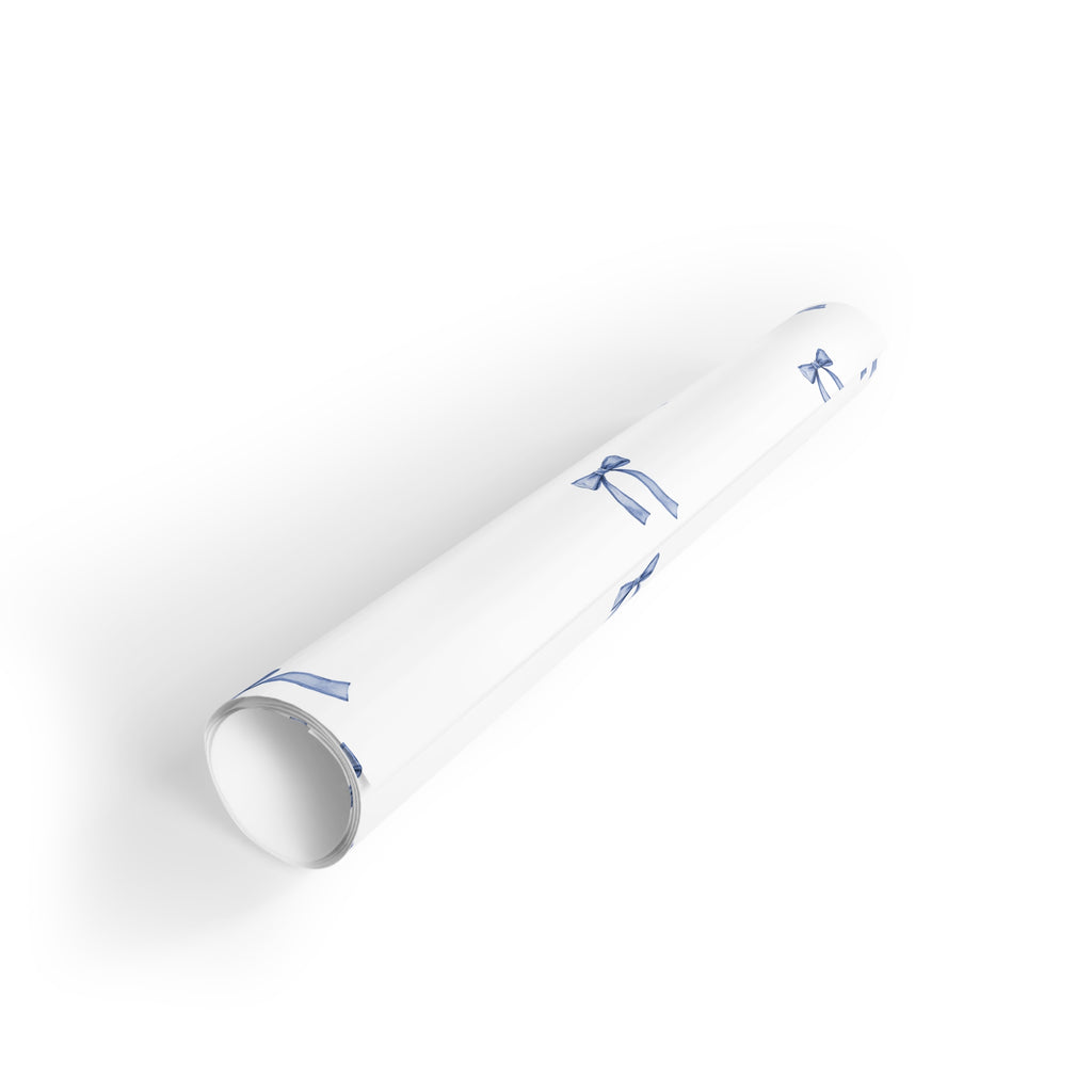 Blue Bow Gift Wrapping Paper Roll — Elegant Minimalist Present Wrap