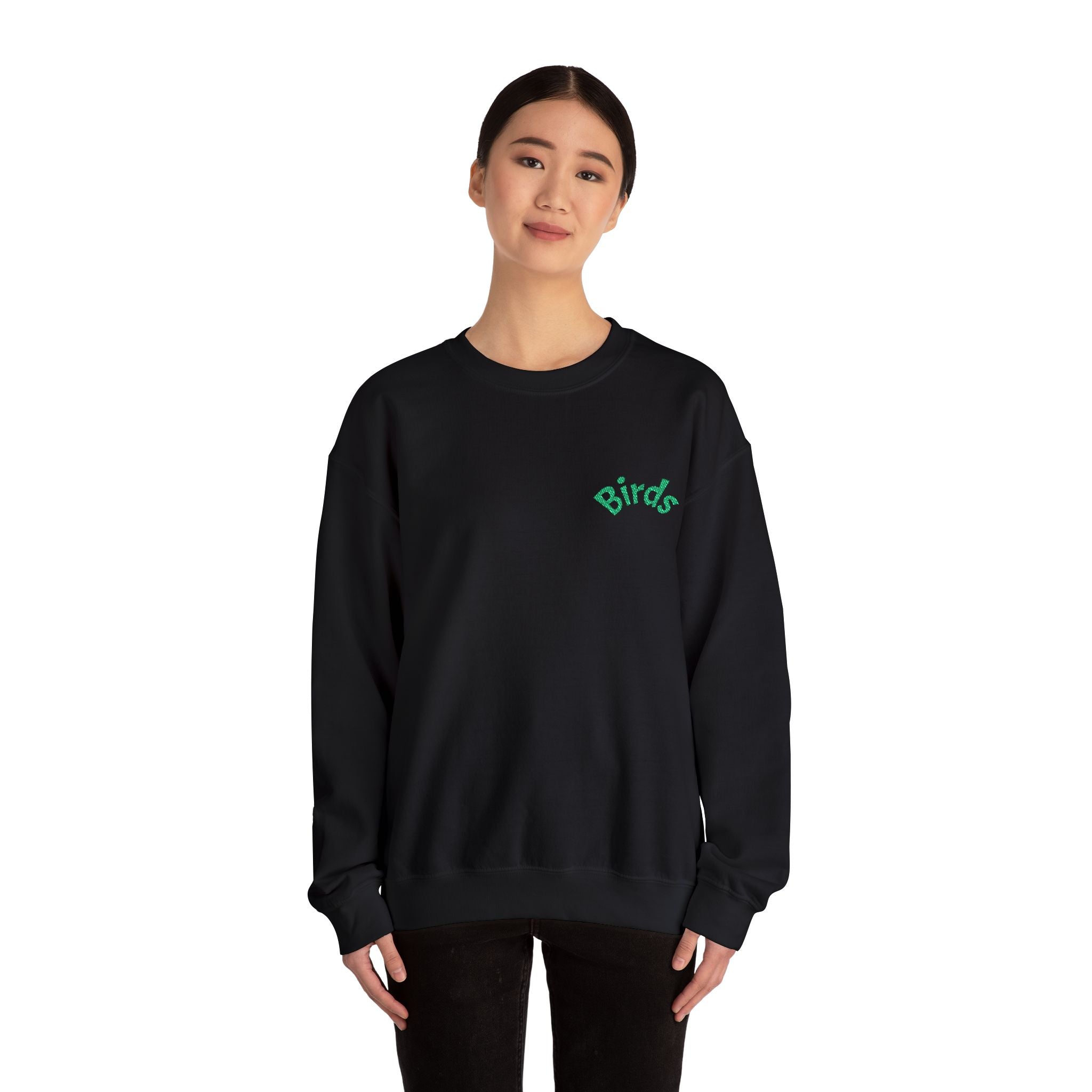 Birds Crewneck Sweatshirt — Minimal Green Chest Logo