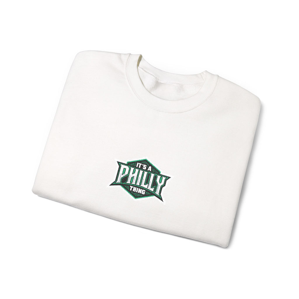 Crewneck Sweatshirt — 'Philly' Vintage Badge Logo, Retro Philadelphia Pride Pullover