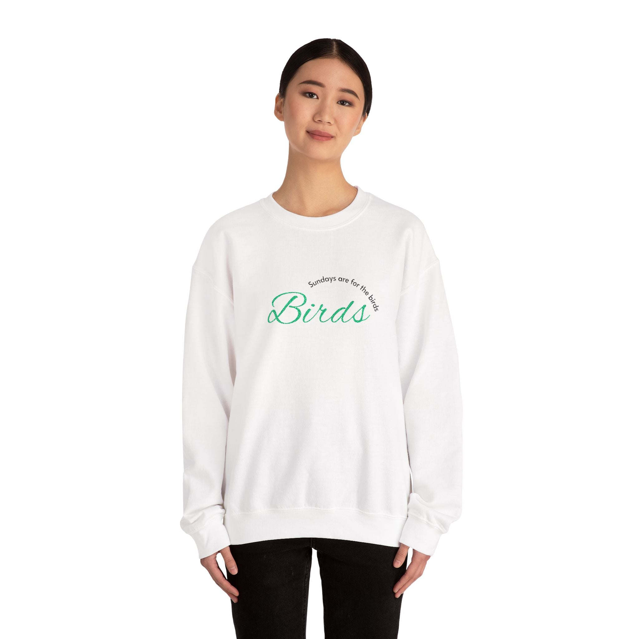 Birds Quote Crewneck Sweatshirt — 'Birds' Script Design, Cozy Nature-Inspired Pullover