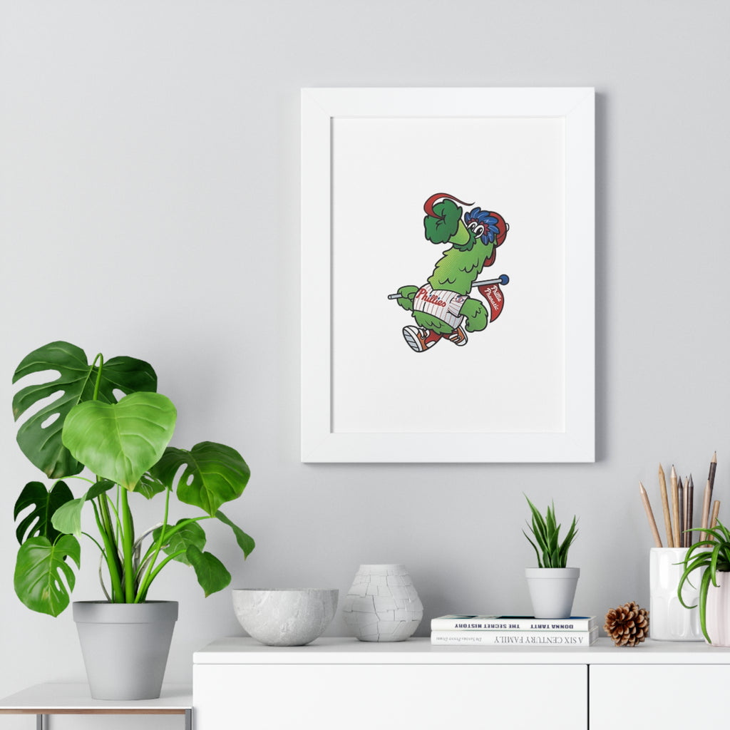 Philly fans Framed Poster — Playful Green Mascot Illustration (Vertical)