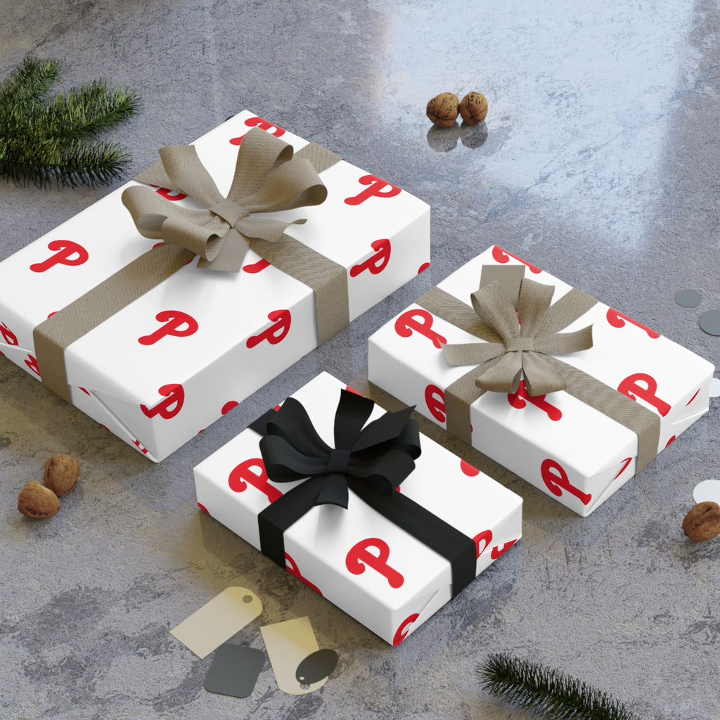 Phils Wrapping Paper Roll — Red Script “P” Pattern Gift Wrap