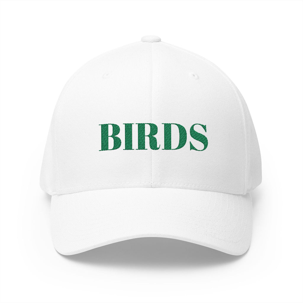 BIRDS Embroidered Baseball Cap — Classic Green Script Closed-Back Hat