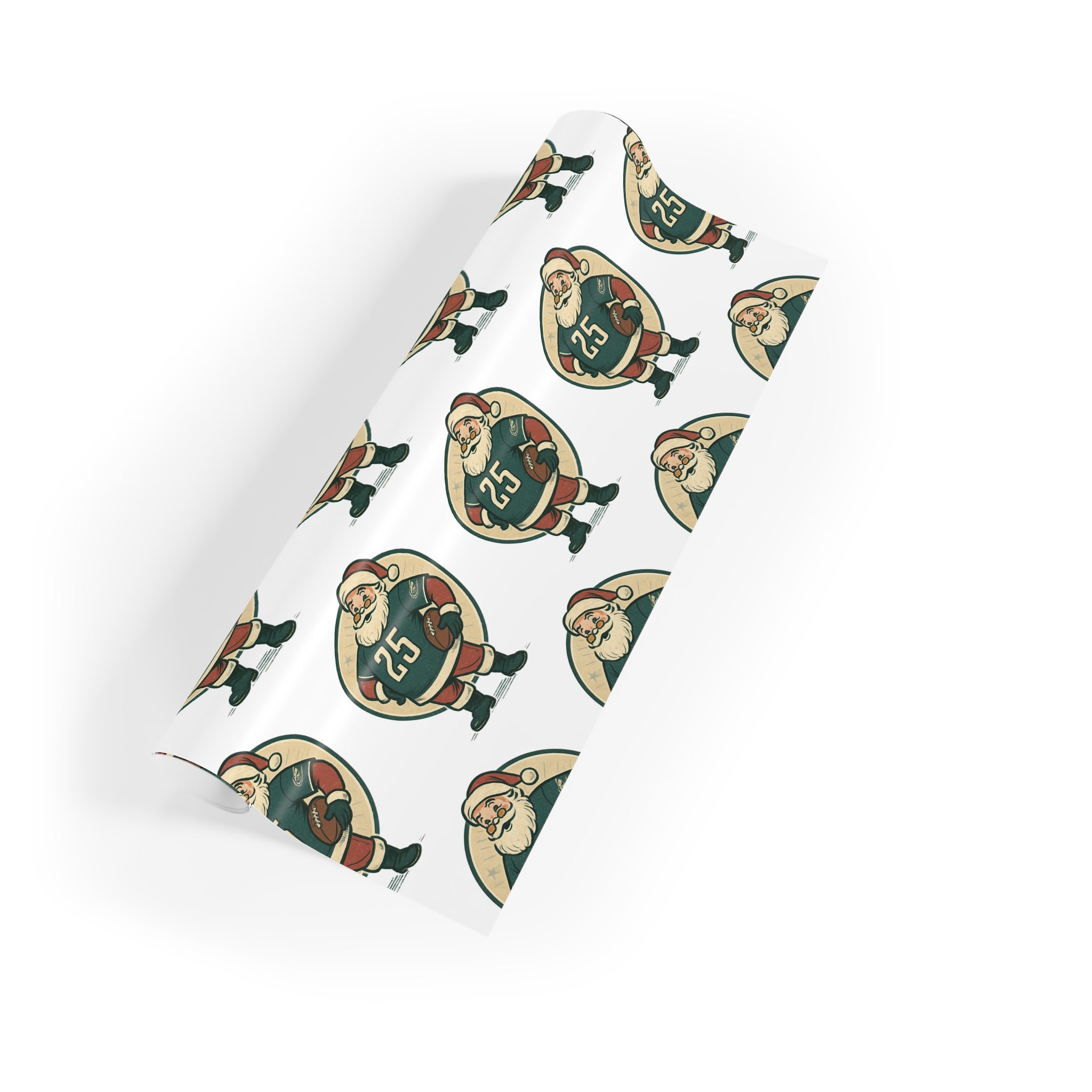 Santa Football Player Gift Wrap Roll — Retro Sports Christmas Wrapping Paper
