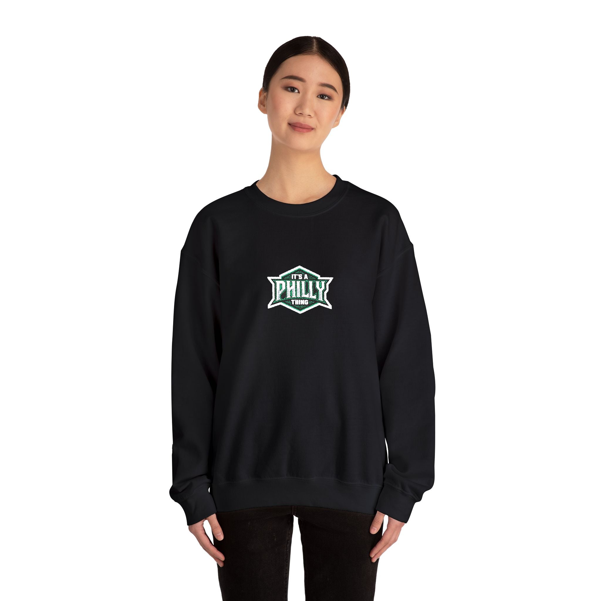 Crewneck Sweatshirt — 'Philly' Vintage Badge Logo, Retro Philadelphia Pride Pullover
