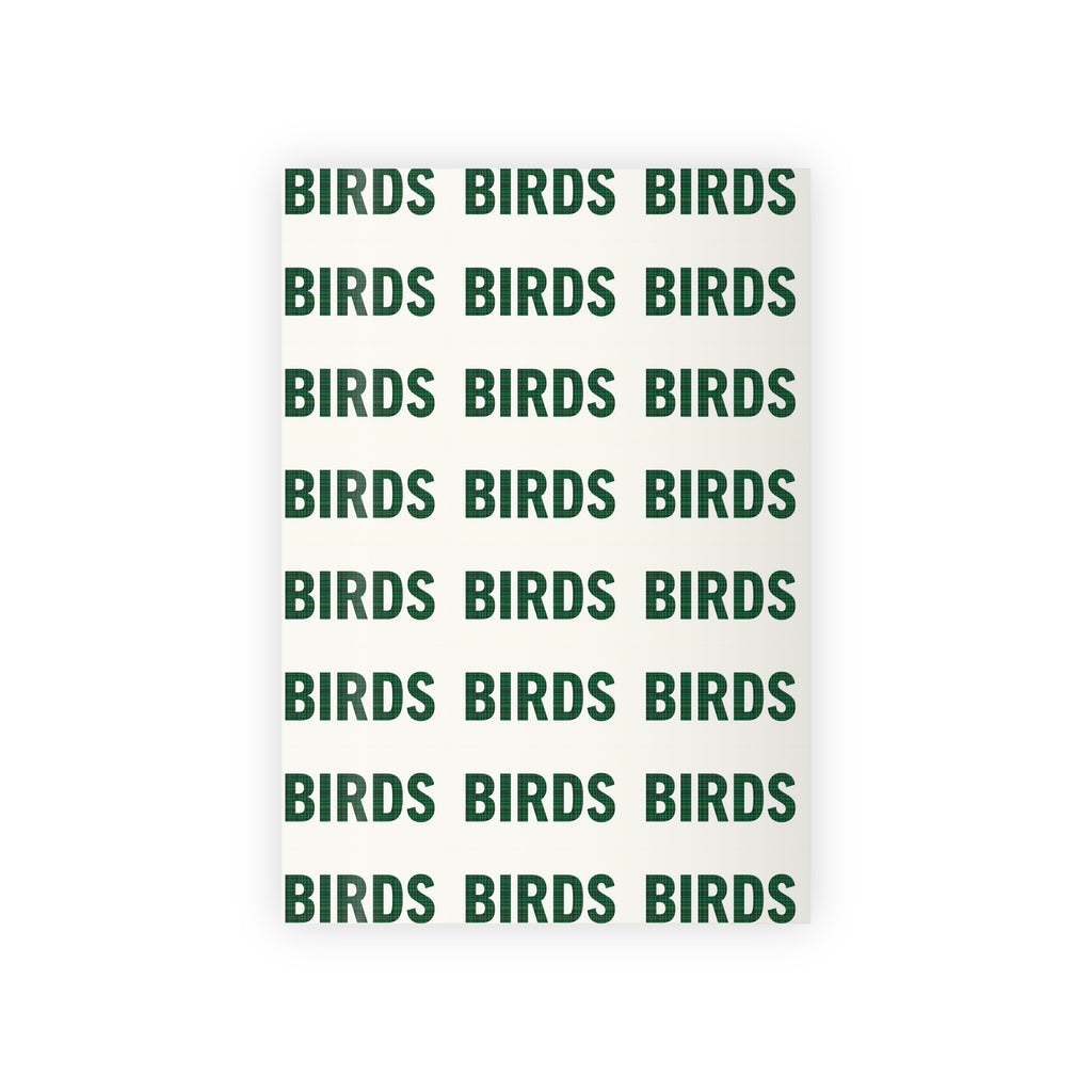 Birds Pattern Wrapping Paper Roll — Green "BIRDS" Typography Gift Wrap
