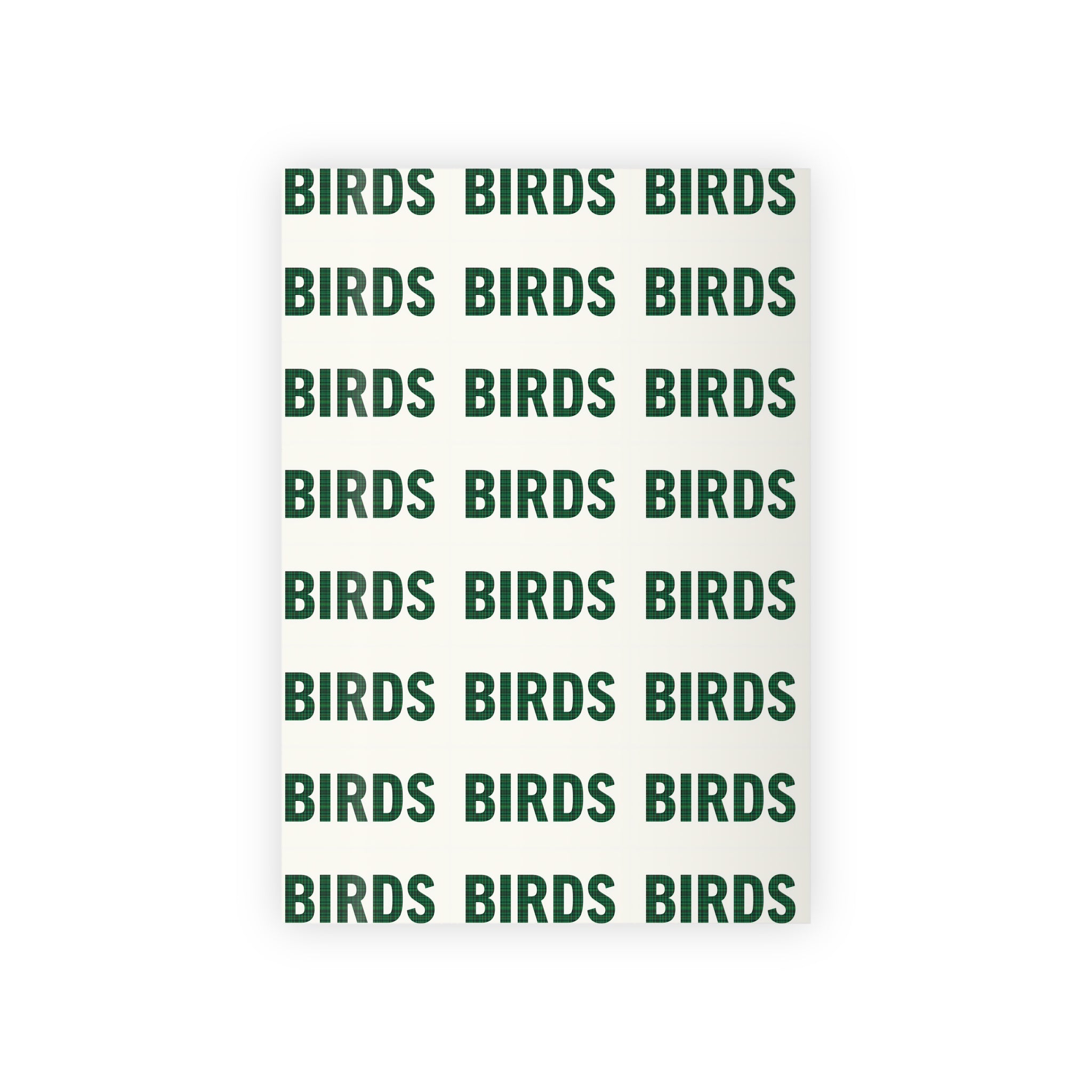 Birds Pattern Wrapping Paper Roll — Green "BIRDS" Typography Gift Wrap