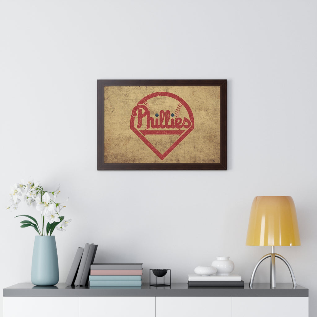 Phils Vintage Framed Poster — Retro Baseball Home Plate Wall Art