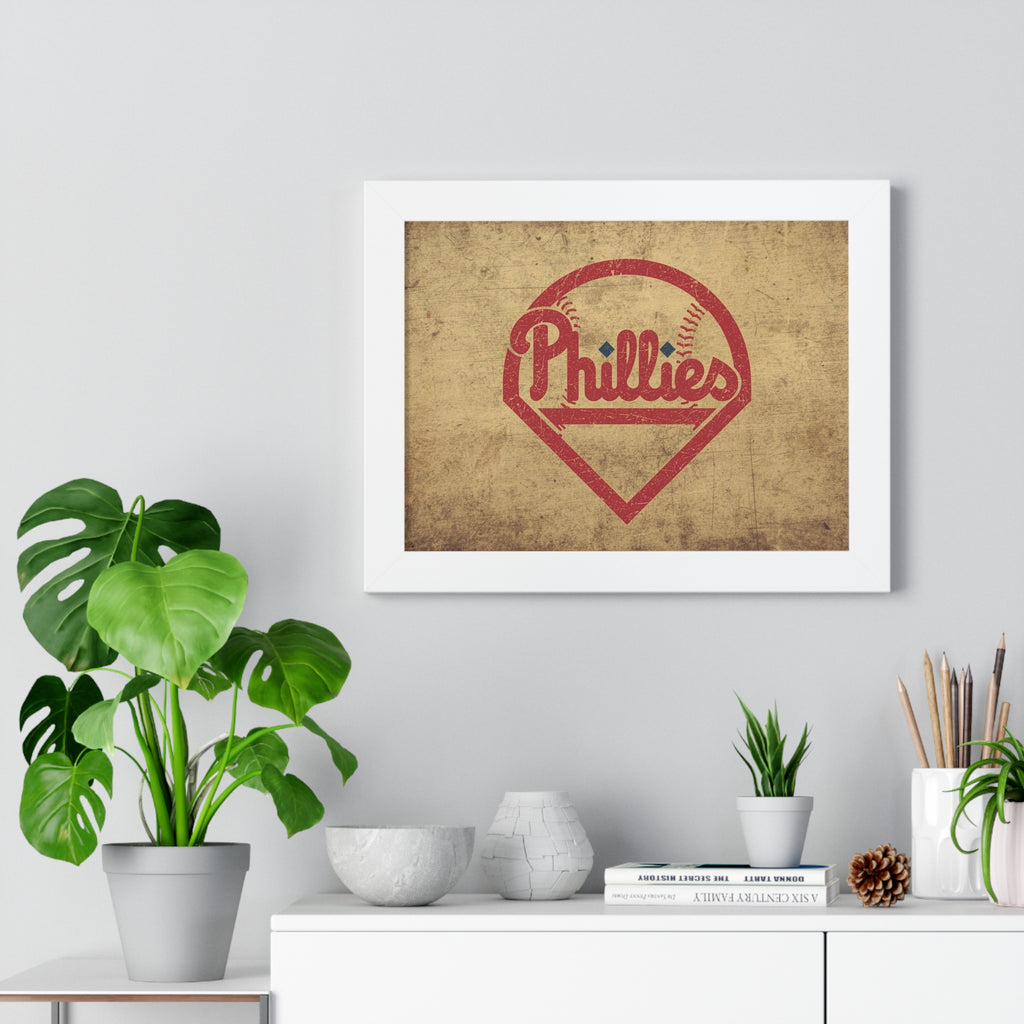Phils Vintage Framed Poster — Retro Baseball Home Plate Wall Art