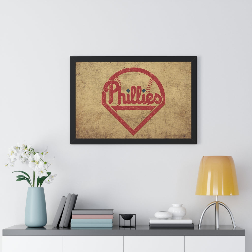 Phils Vintage Framed Poster — Retro Baseball Home Plate Wall Art
