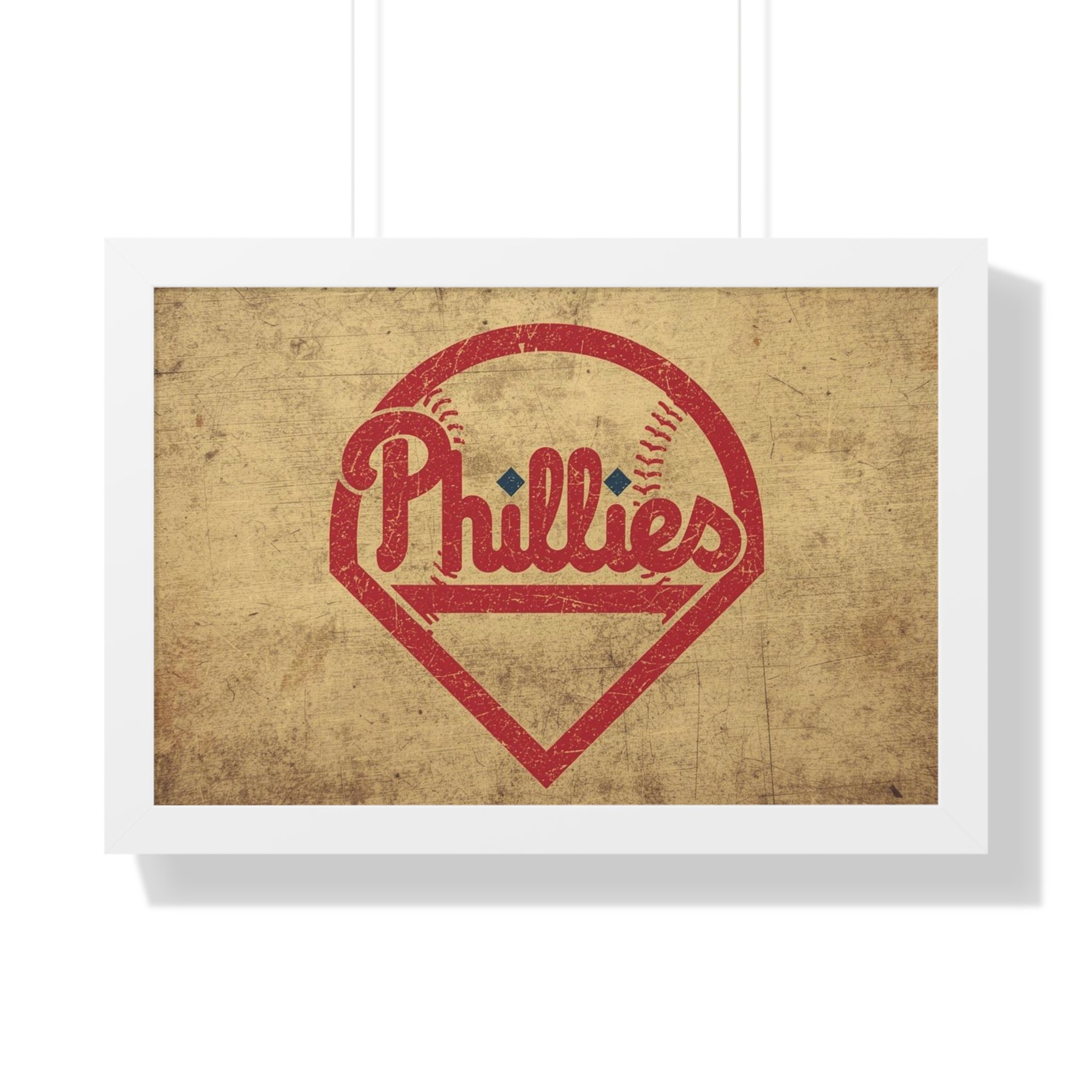 Phils Vintage Framed Poster — Retro Baseball Home Plate Wall Art