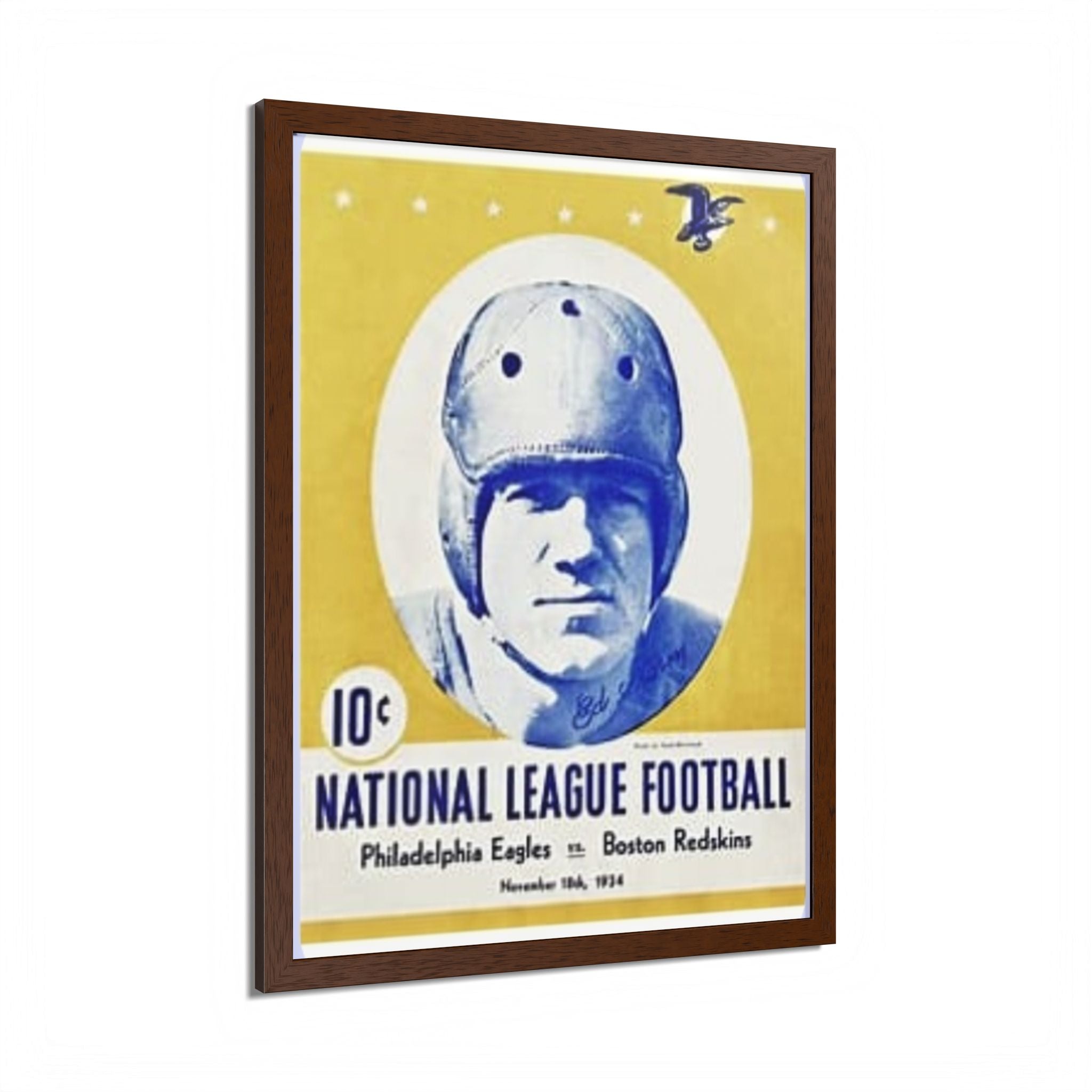 Vintage 1934 National League Football Framed Poster – Philadelphia Eagles vs. Boston Redskins
