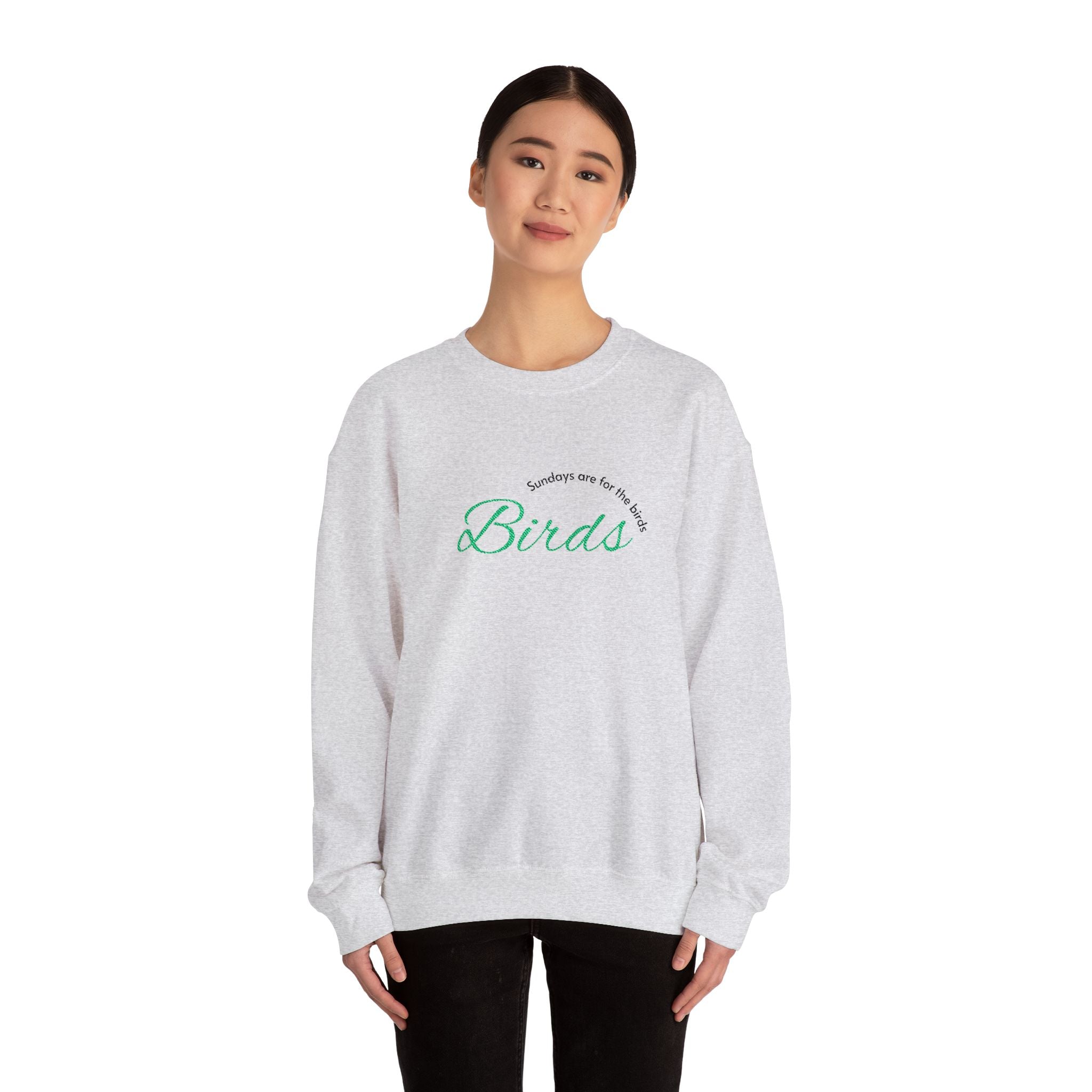 Birds Quote Crewneck Sweatshirt — 'Birds' Script Design, Cozy Nature-Inspired Pullover