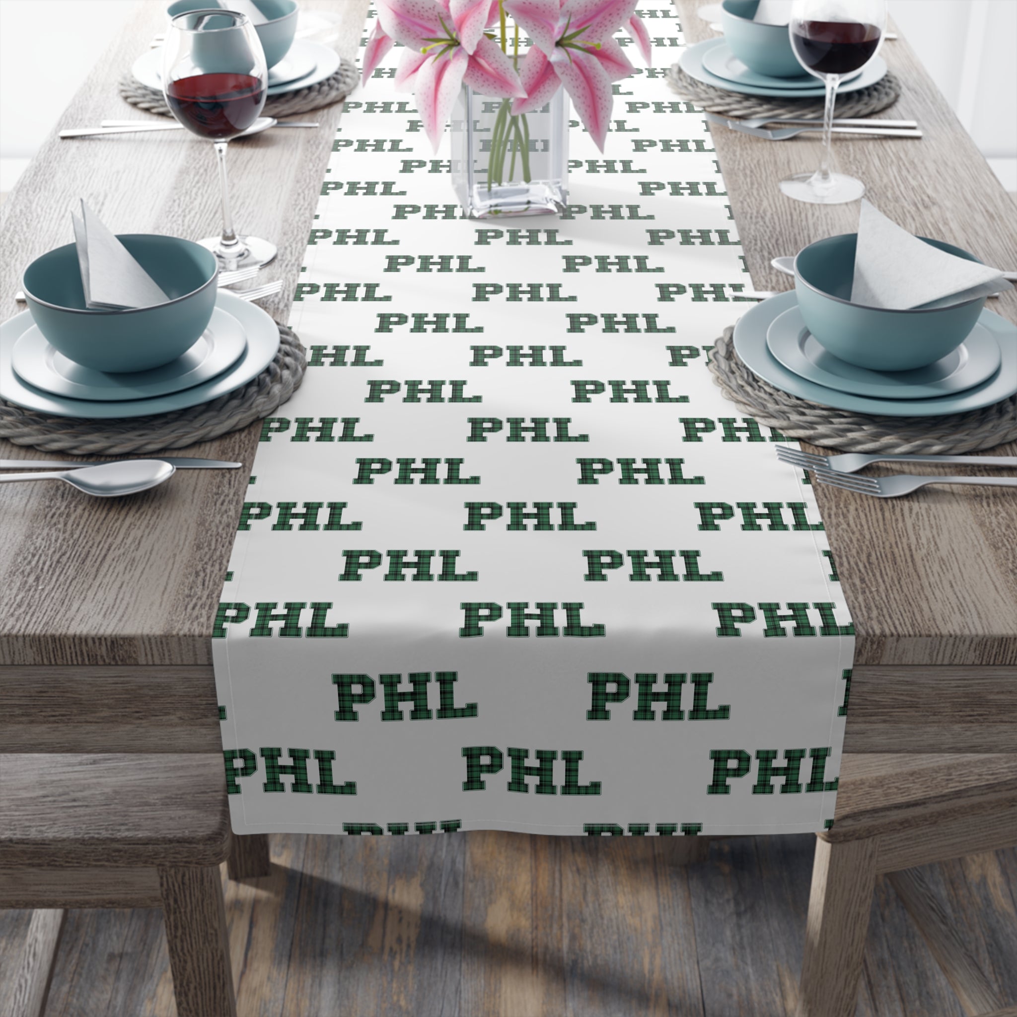PHL Patterned Table Runner — City Initials Cotton-Poly Dining Decor