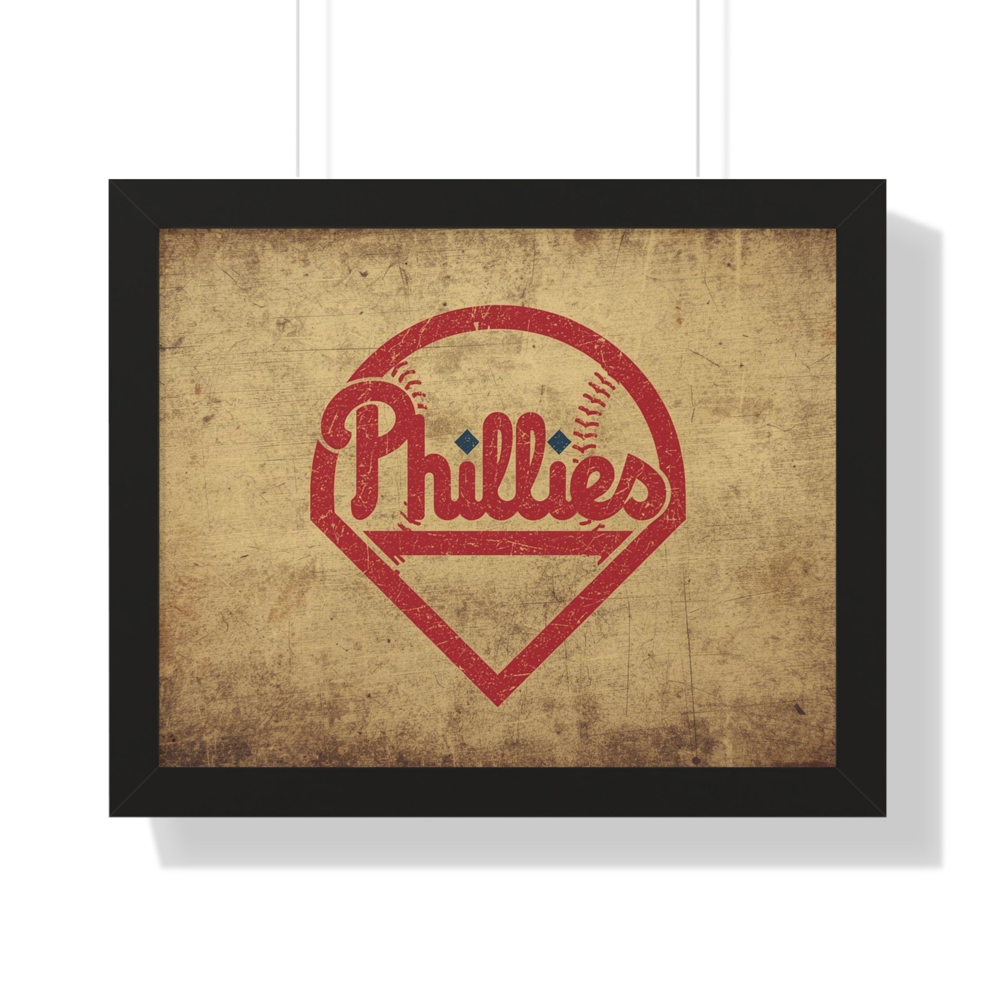 Phils Vintage Framed Poster — Retro Baseball Home Plate Wall Art
